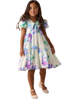 Angel & Rocket Kids' Floral Print Tiered Collar Dress, Green