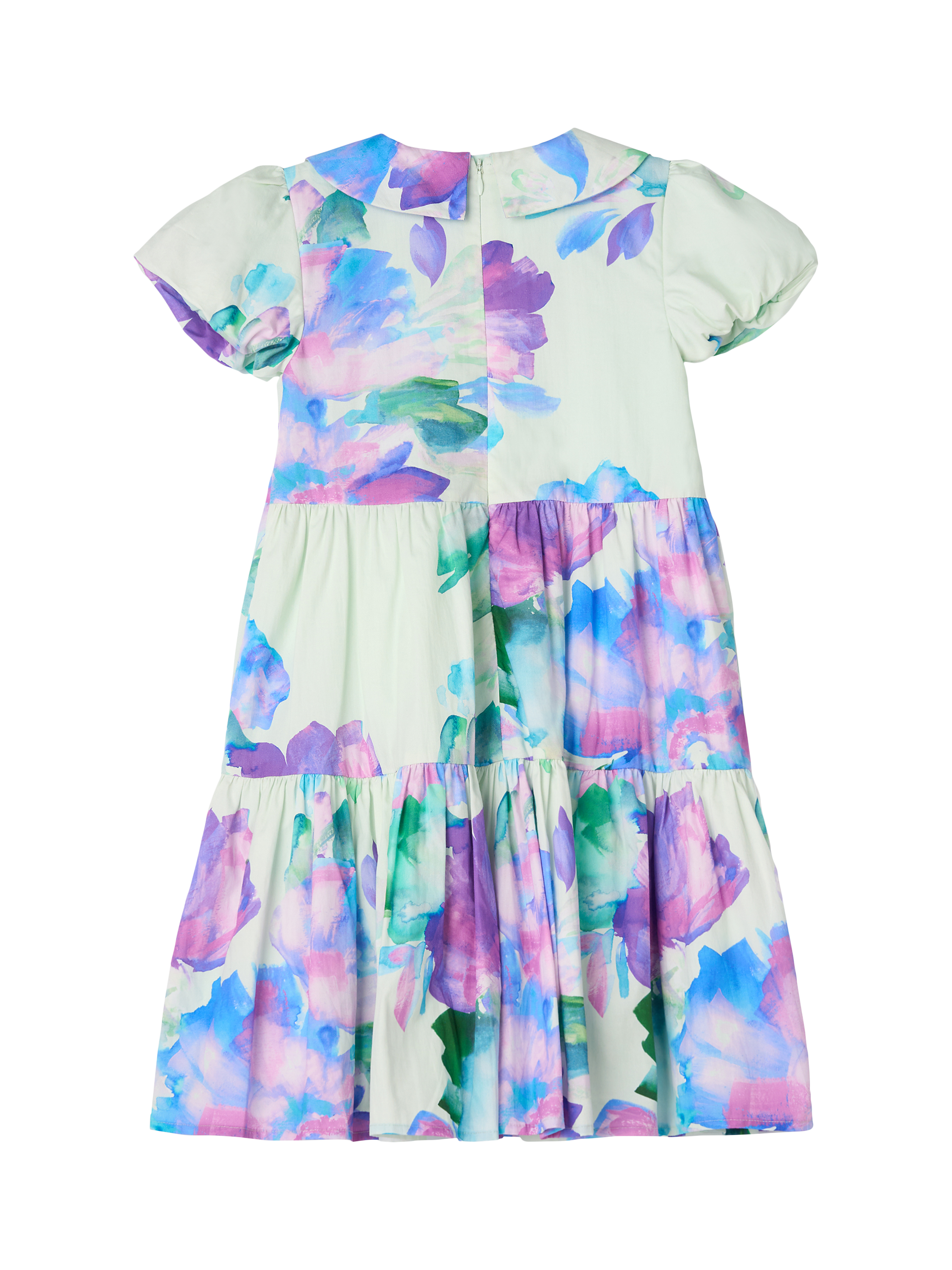 Product image 6 of 7, which shows Angel & Rocket Kids' Floral Print Tiered Collar Dress, Green, 2 years