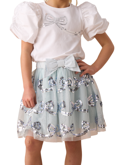 Angel & Rocket Kids' Mesh Sequin Bow Skirt, Blue, Blue