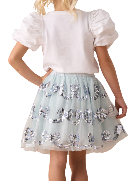Angel & Rocket Kids' Mesh Sequin Bow Skirt, Blue - view 2, Blue