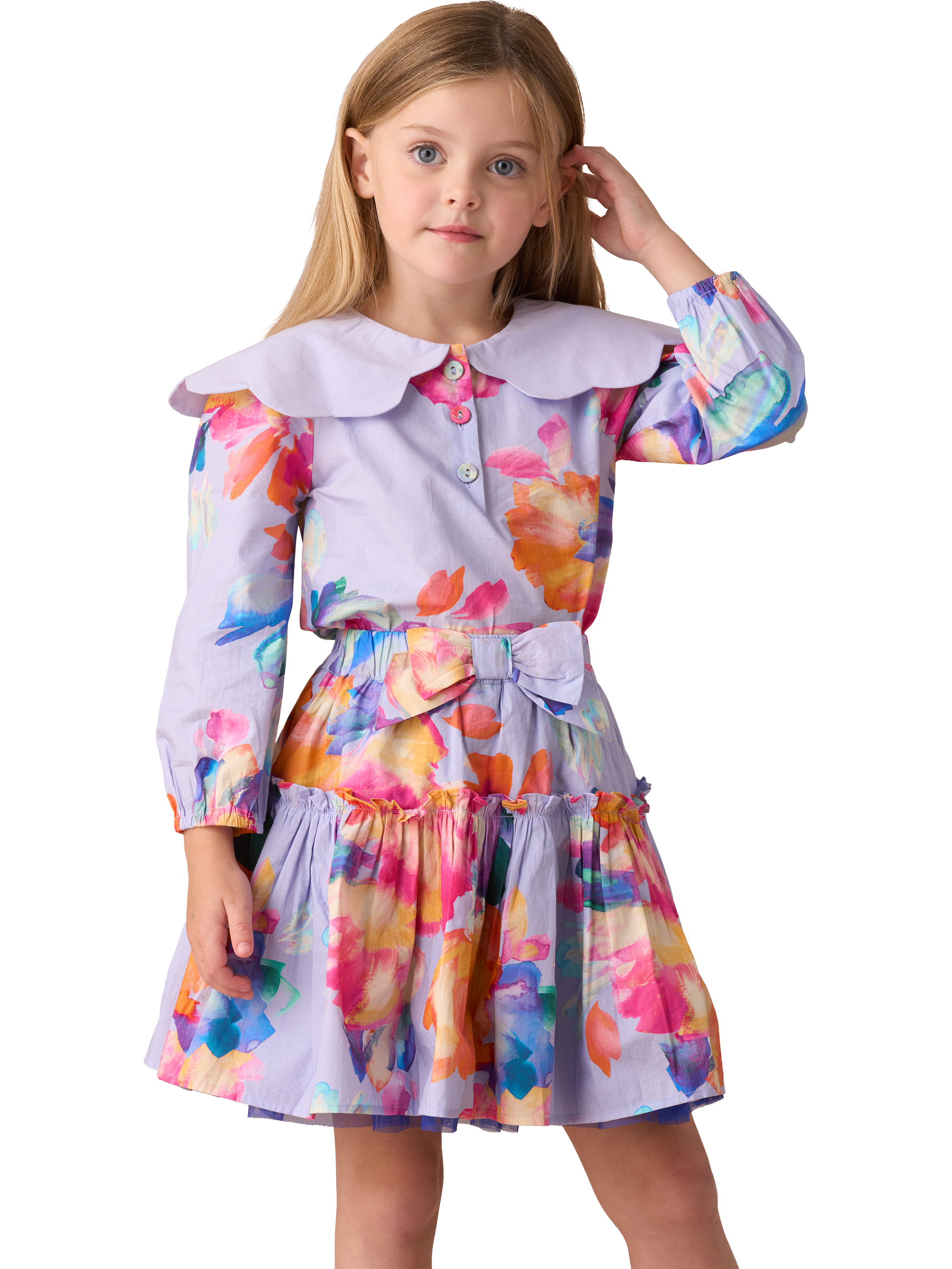 Product image 1 of 6, which shows Angel & Rocket Kids' Printed Floral Skirt, Blue, 2 years