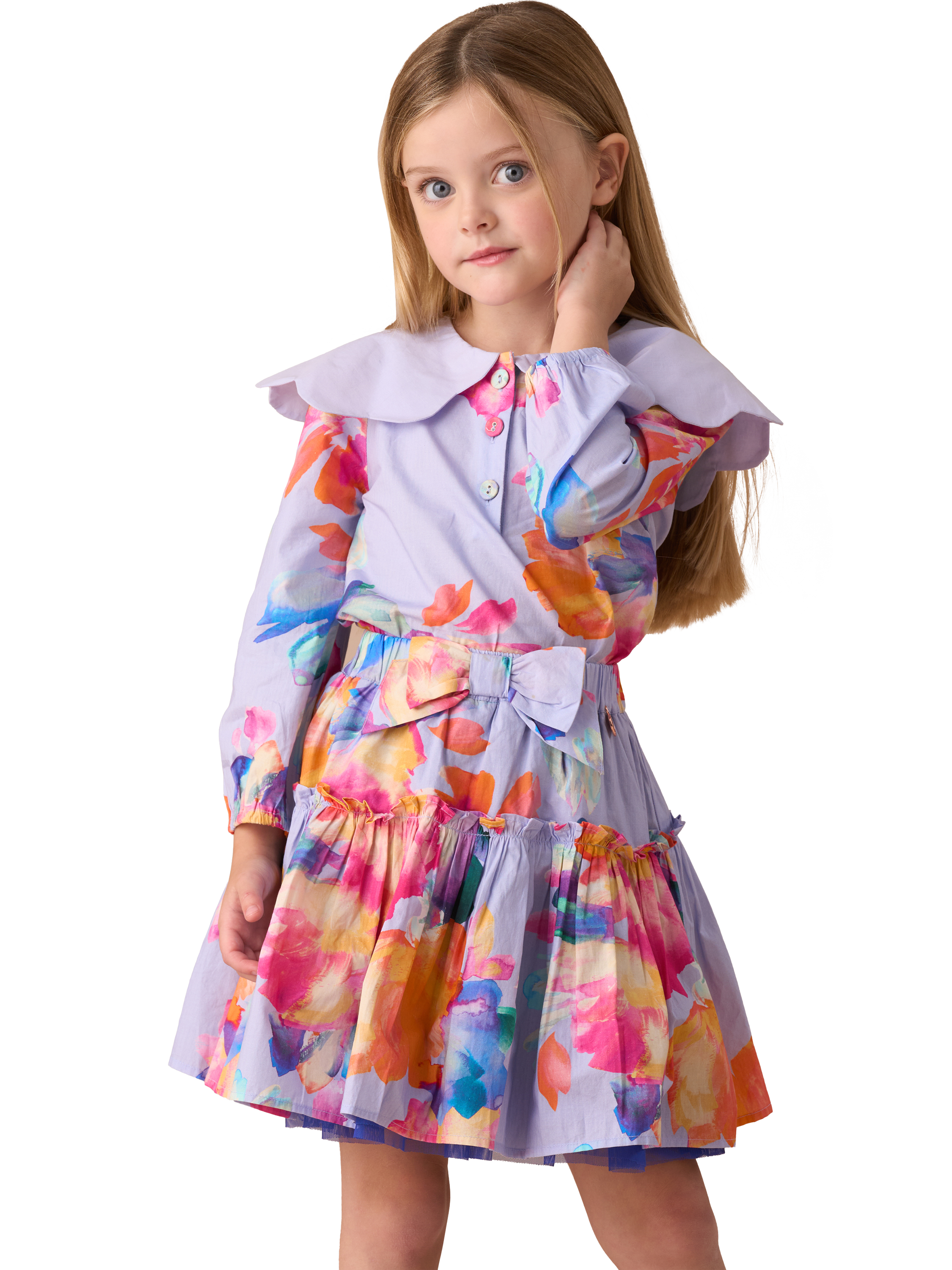 Product image 1 of 6, which shows Angel & Rocket Kids' Cape Collar Top, Blue, 2 years