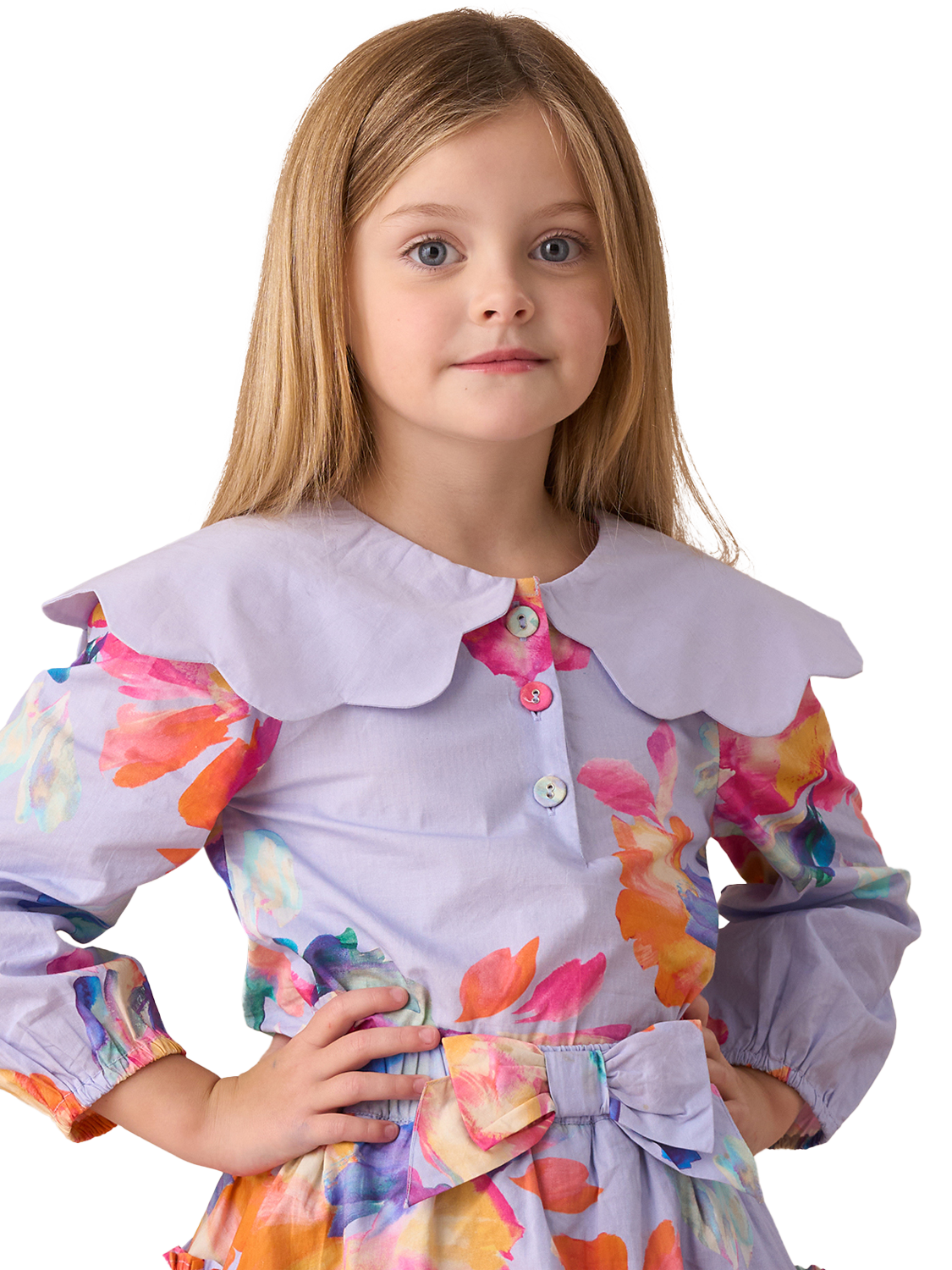 Product image 2 of 6, which shows Angel & Rocket Kids' Cape Collar Top, Blue, 2 years