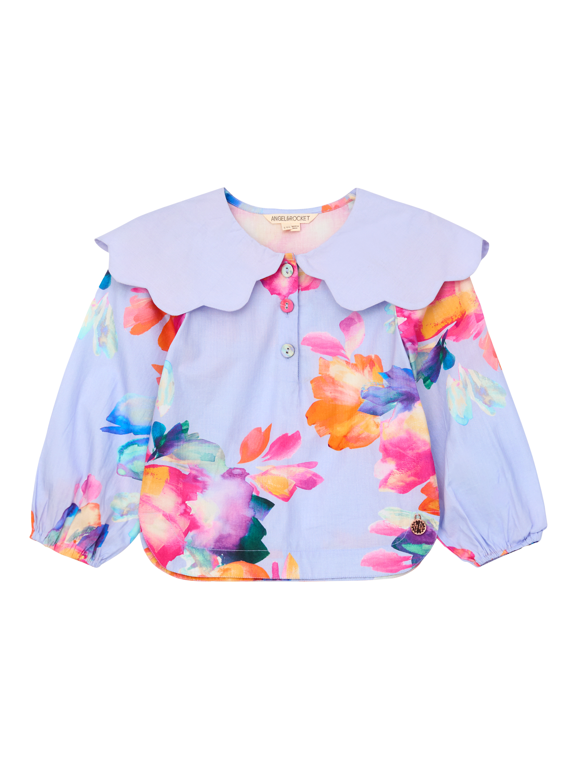 Product image 4 of 6, which shows Angel & Rocket Kids' Cape Collar Top, Blue, 2 years