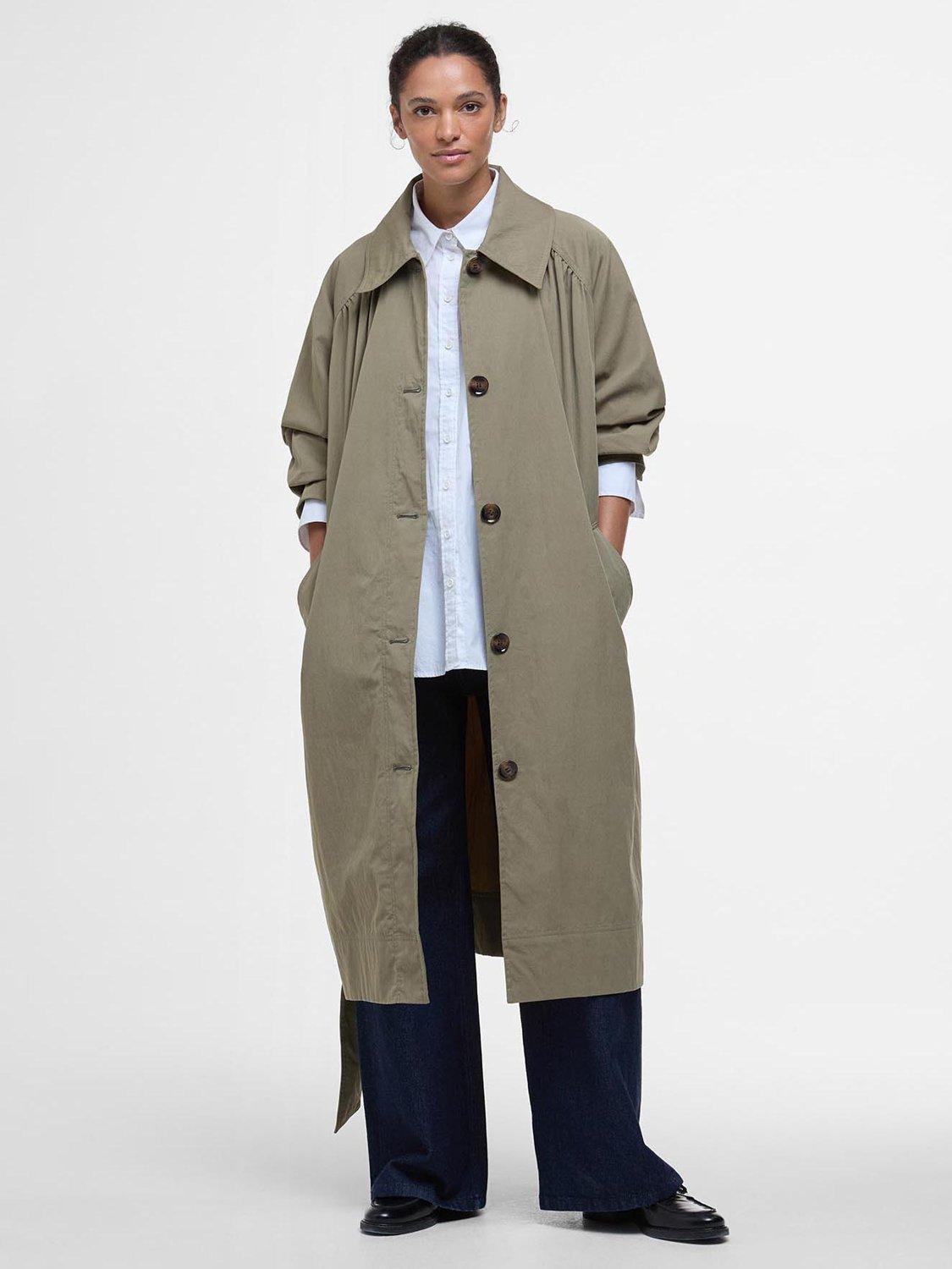Product image 1 of 8, which shows Barbour Garbo Showerproof Trench Coat, Dusky Green/Rosemary, 10