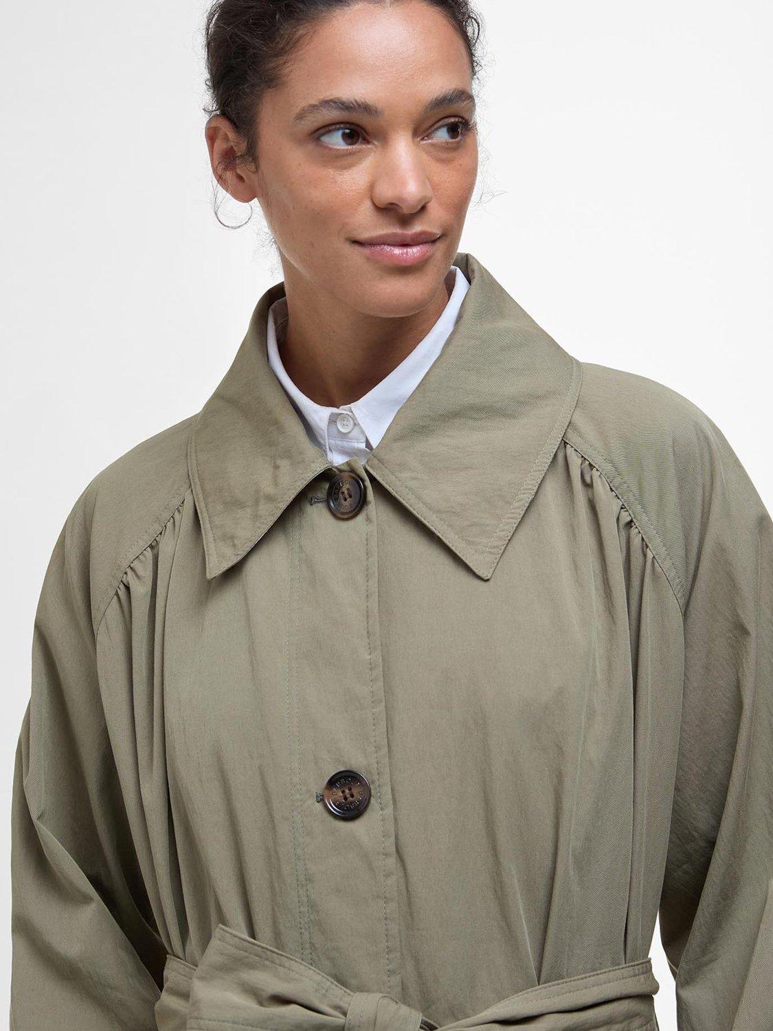 Product image 5 of 8, which shows Barbour Garbo Showerproof Trench Coat, Dusky Green/Rosemary, 10