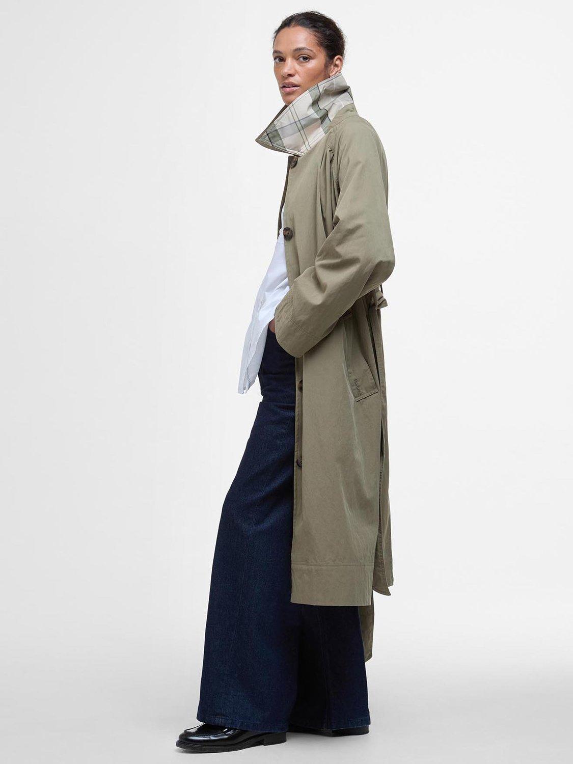 Product image 6 of 8, which shows Barbour Garbo Showerproof Trench Coat, Dusky Green/Rosemary, 10