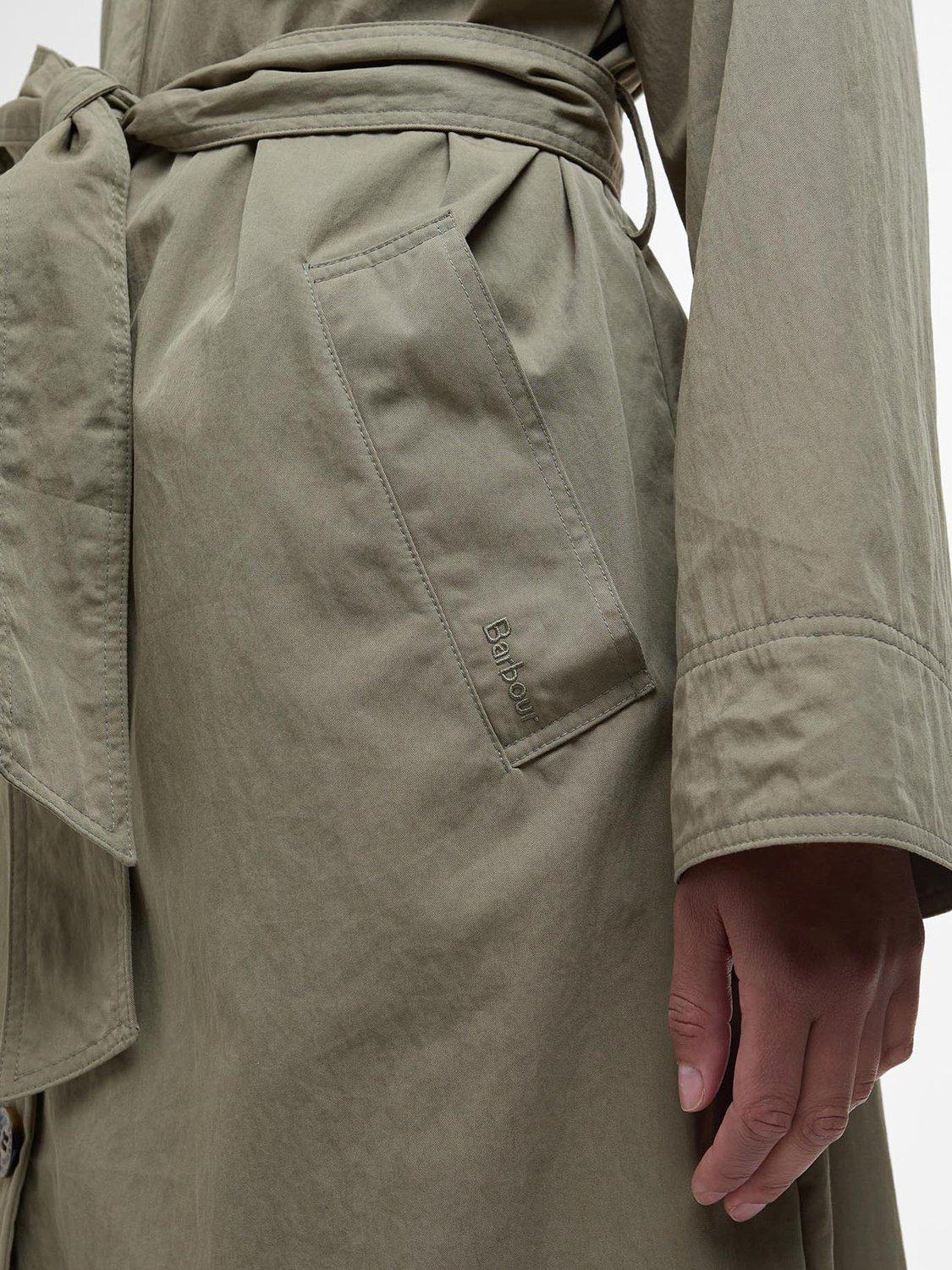 Product image 8 of 8, which shows Barbour Garbo Showerproof Trench Coat, Dusky Green/Rosemary, 10