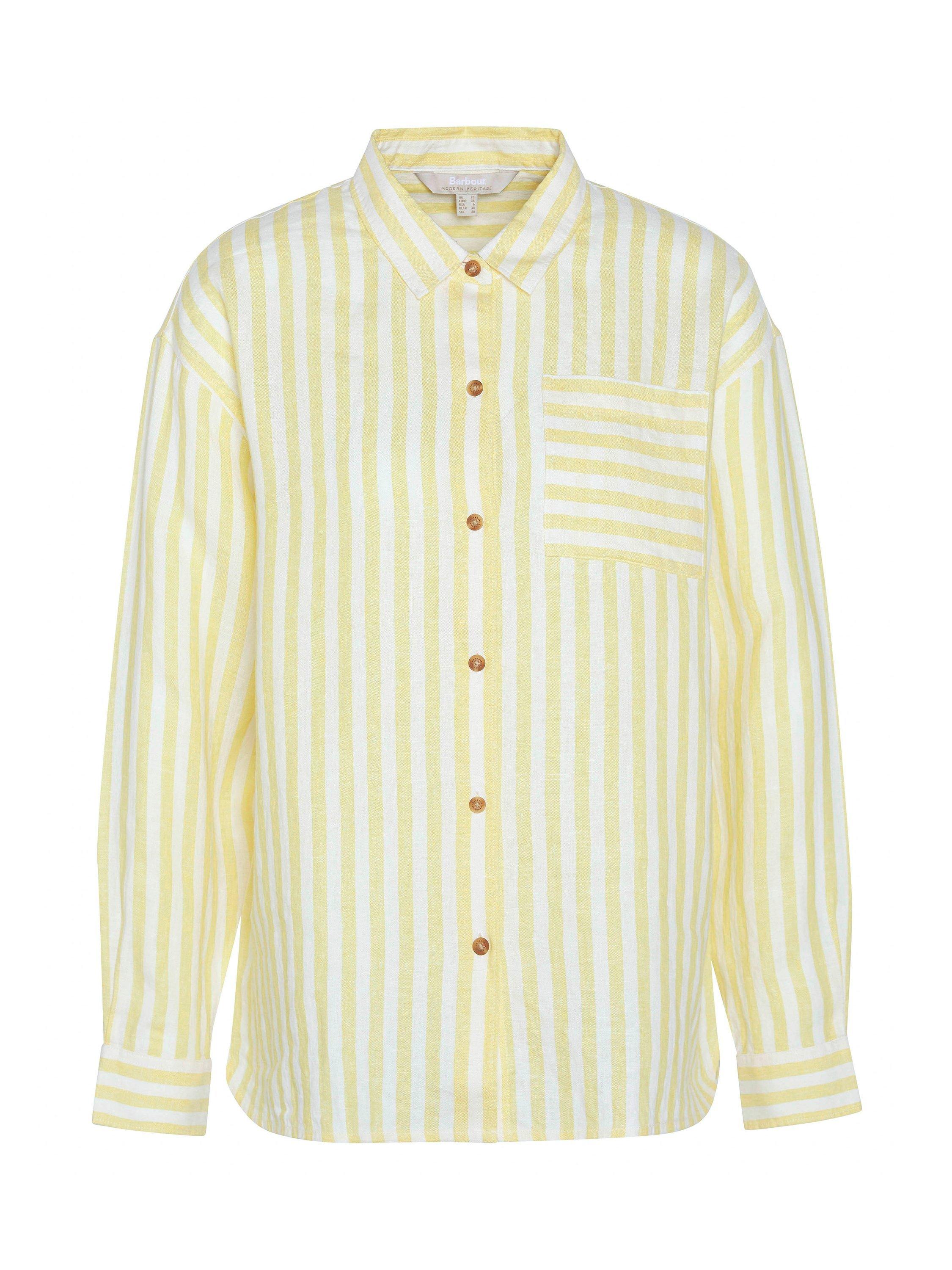 Product image 2 of 7, which shows Barbour Annie Stripe Pure Linen Shirt, Sunray Yellow, 10