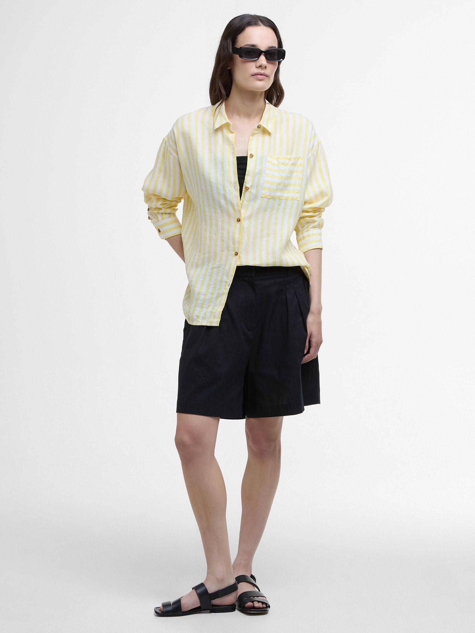 Product image 3 of 7, which shows Barbour Annie Stripe Pure Linen Shirt, Sunray Yellow, 10