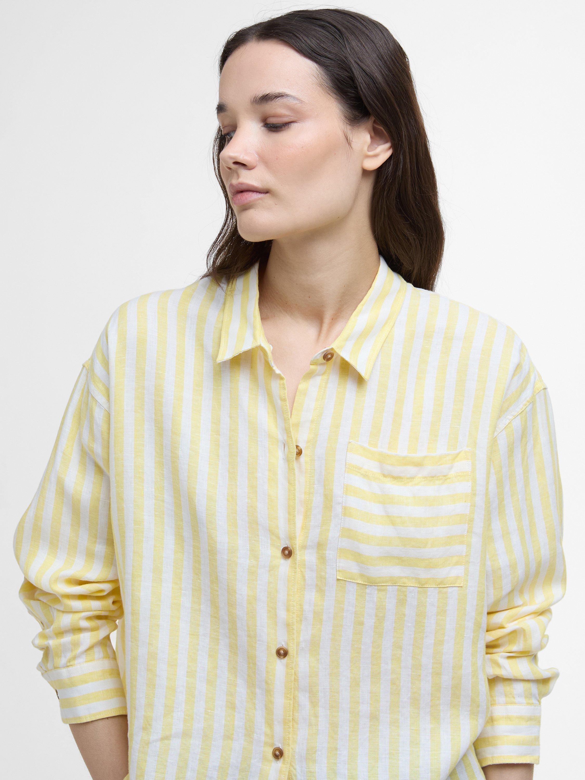 Product image 5 of 7, which shows Barbour Annie Stripe Pure Linen Shirt, Sunray Yellow, 10