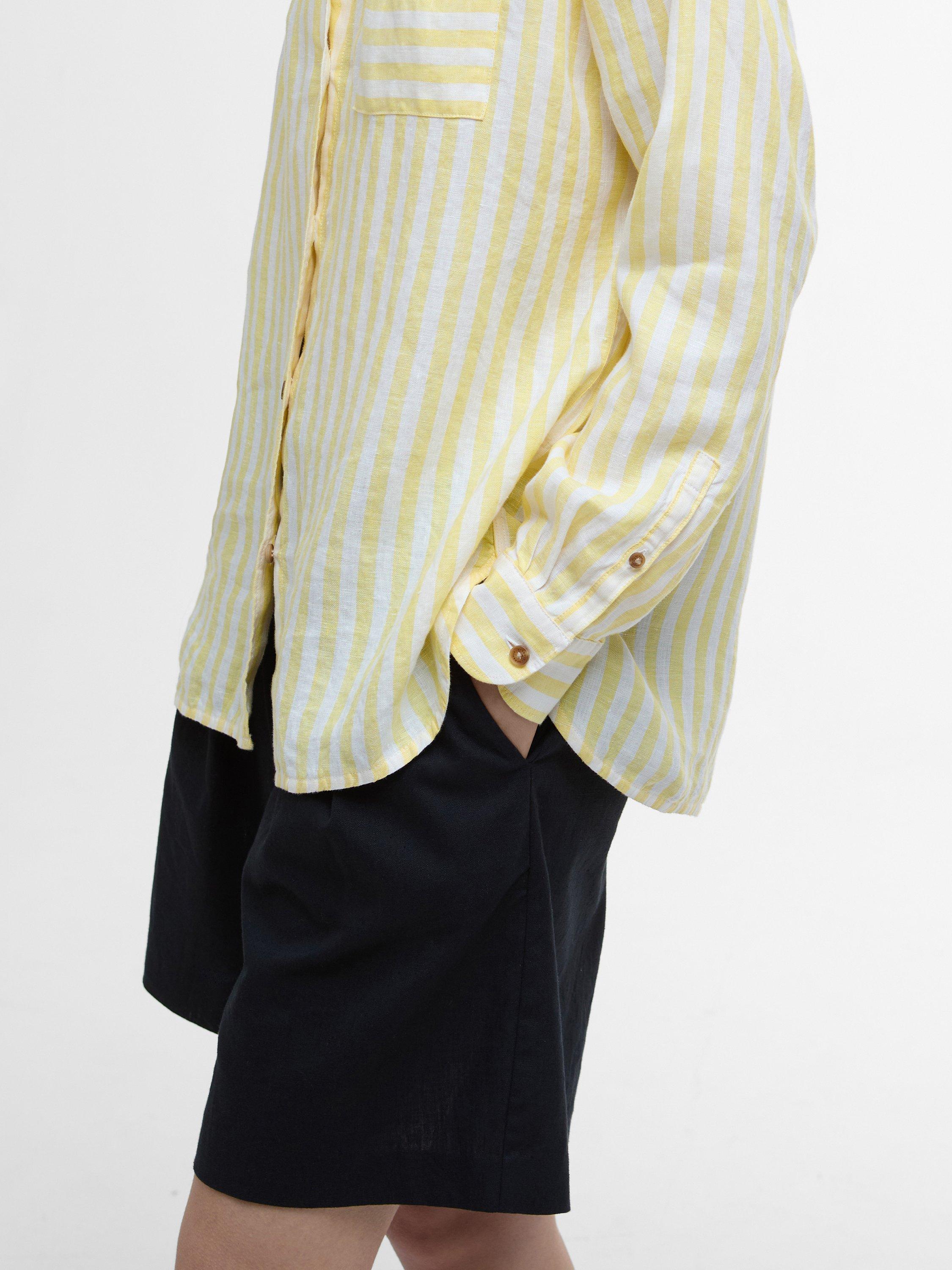 Product image 6 of 7, which shows Barbour Annie Stripe Pure Linen Shirt, Sunray Yellow, 10