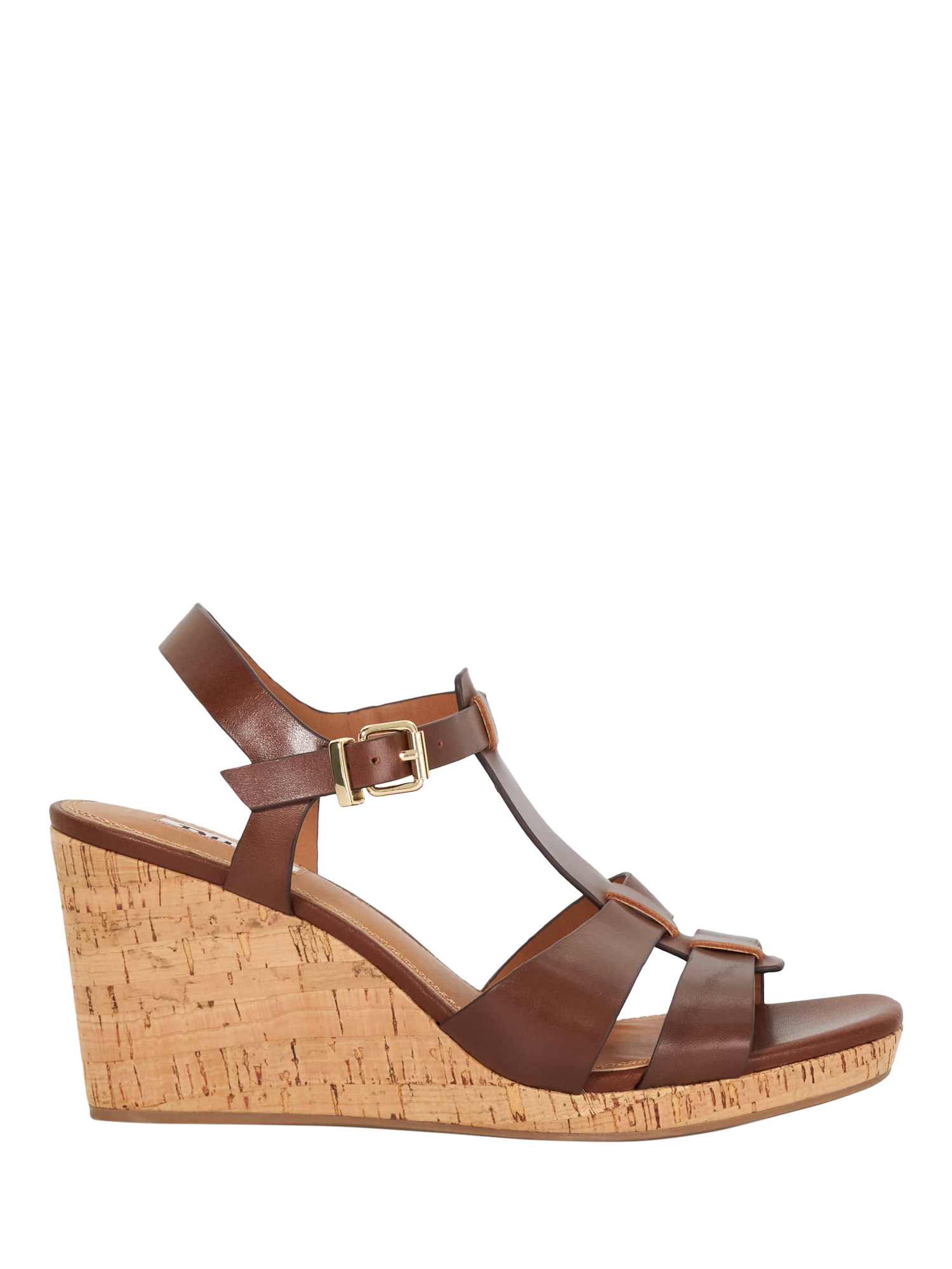 Product image 1 of 5, which shows Dune Kastro Wide Fit Leather Wedge Sandals, Brown, EU36