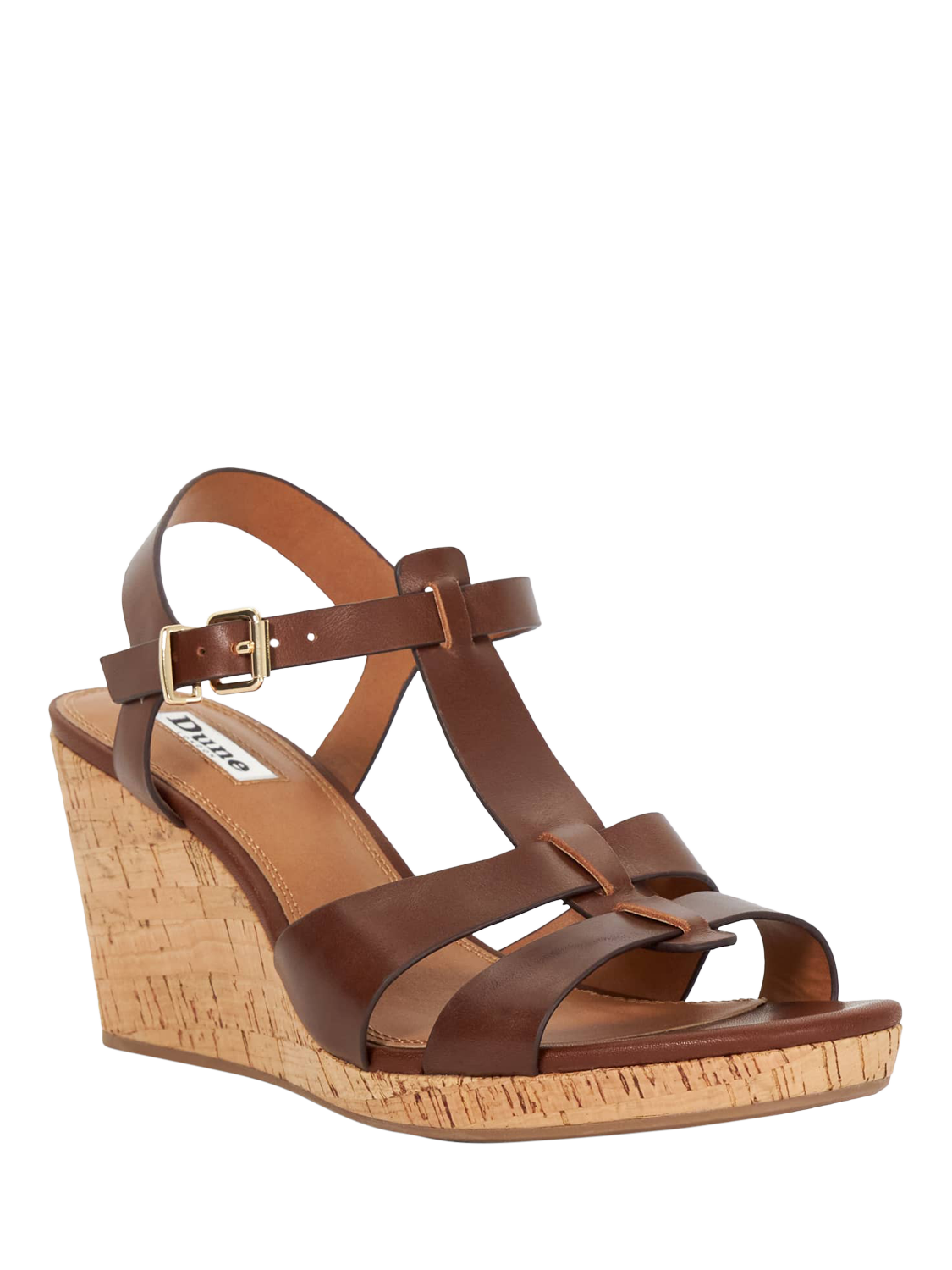 Product image 3 of 5, which shows Dune Kastro Wide Fit Leather Wedge Sandals, Brown, EU36