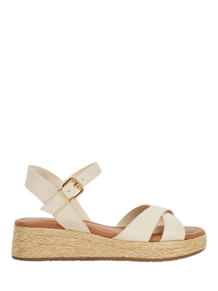 Dune London Littleton Wide Fit Leather Rope Wedge Strappy Sandals, Ecru