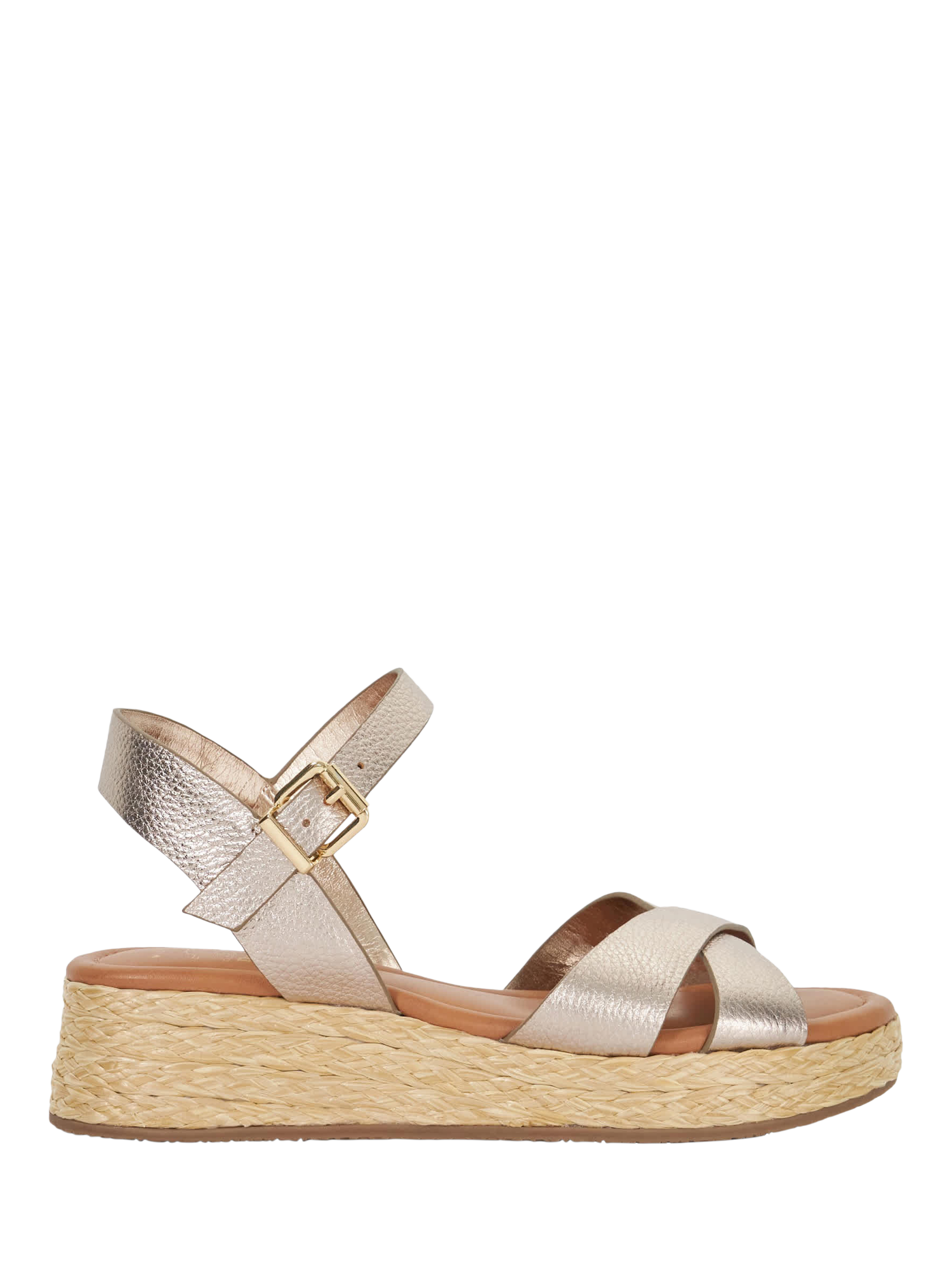 Product image 1 of 5, which shows Dune London Littleton Wide Fit Leather Rope Wedge Strappy Sandals, Gold, EU36