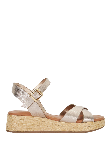 Dune London Littleton Wide Fit Leather Rope Wedge Strappy Sandals, Gold