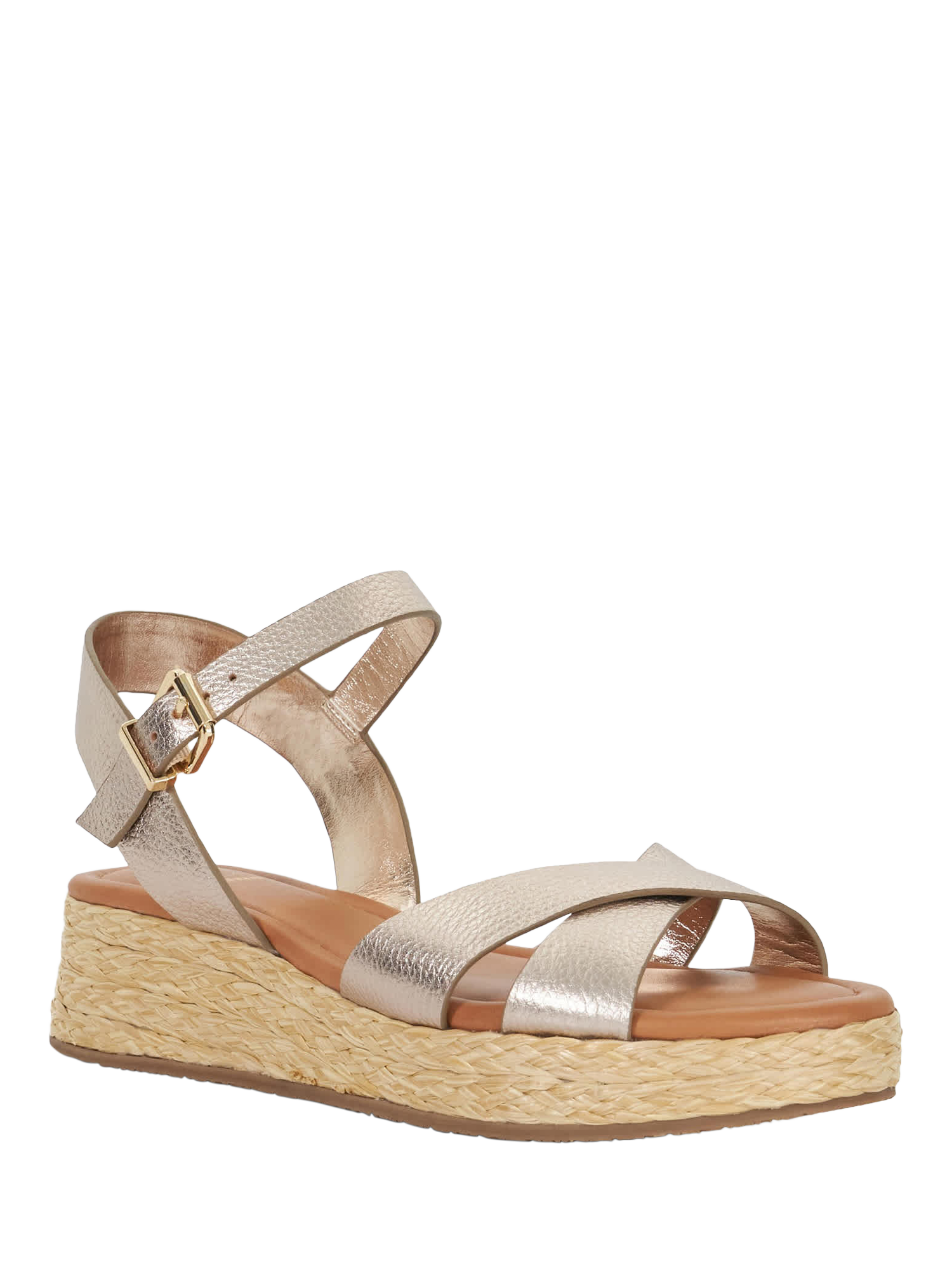 Product image 3 of 5, which shows Dune London Littleton Wide Fit Leather Rope Wedge Strappy Sandals, Gold, EU36