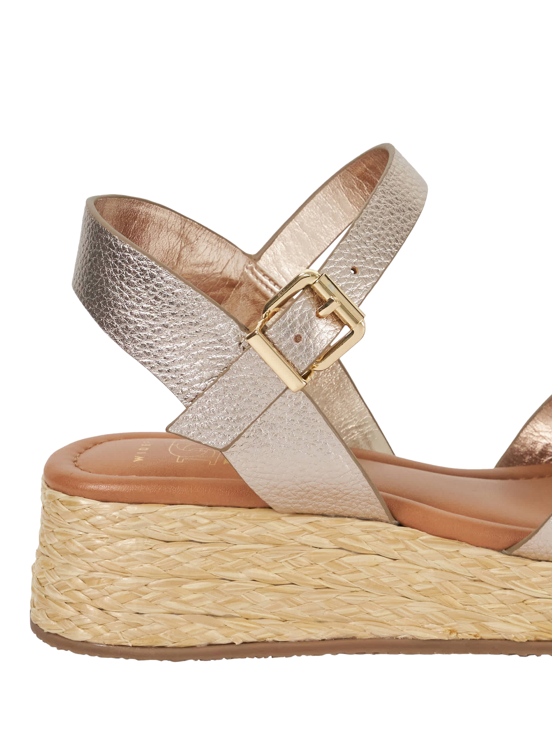 Product image 5 of 5, which shows Dune London Littleton Wide Fit Leather Rope Wedge Strappy Sandals, Gold, EU36