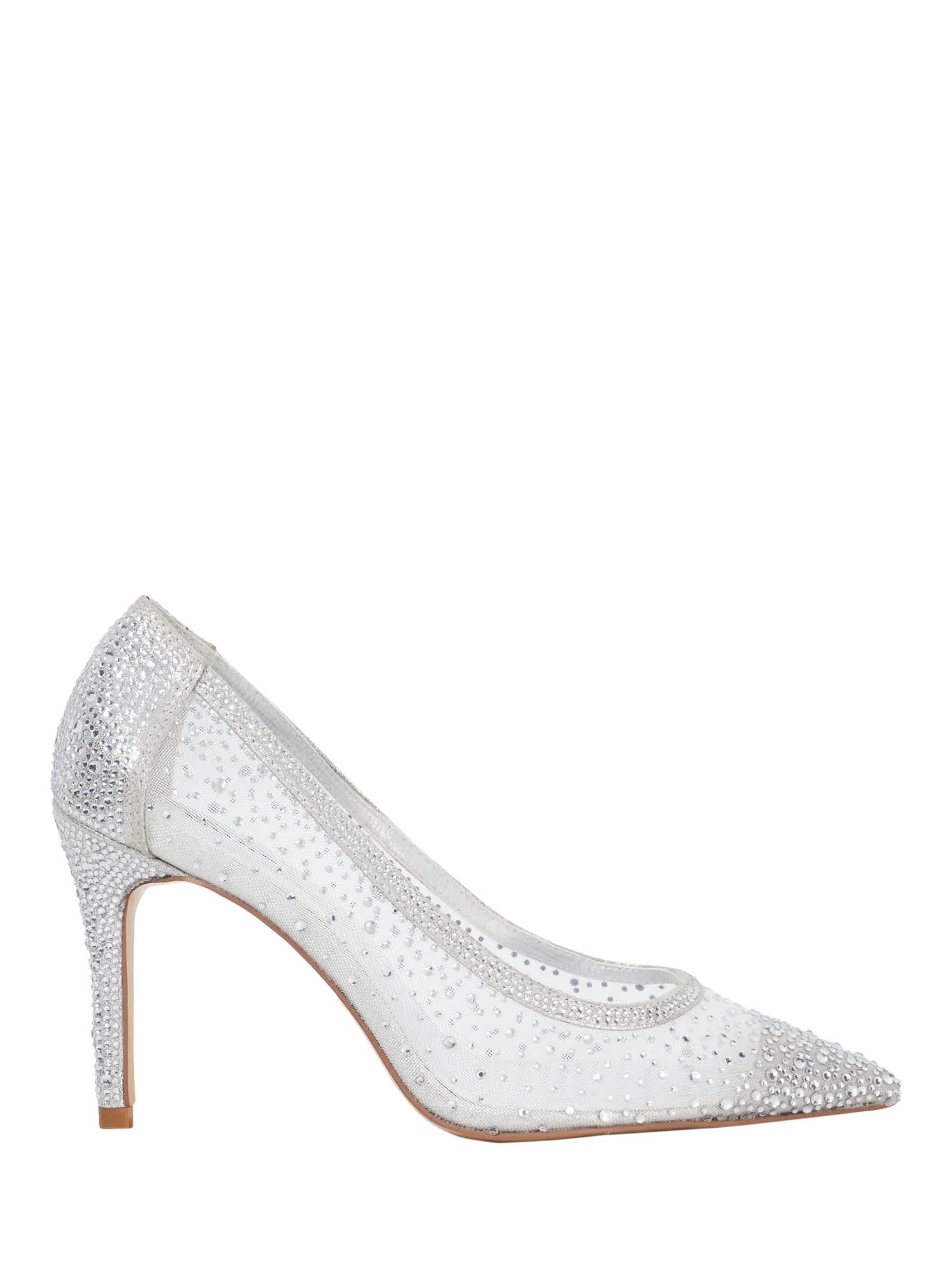 Product image 1 of 5, which shows Dune London Brightest Mesh Diamante Court Shoes, Silver, EU37