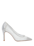 Dune London Brightest Mesh Diamante Court Shoes, Silver, Silver