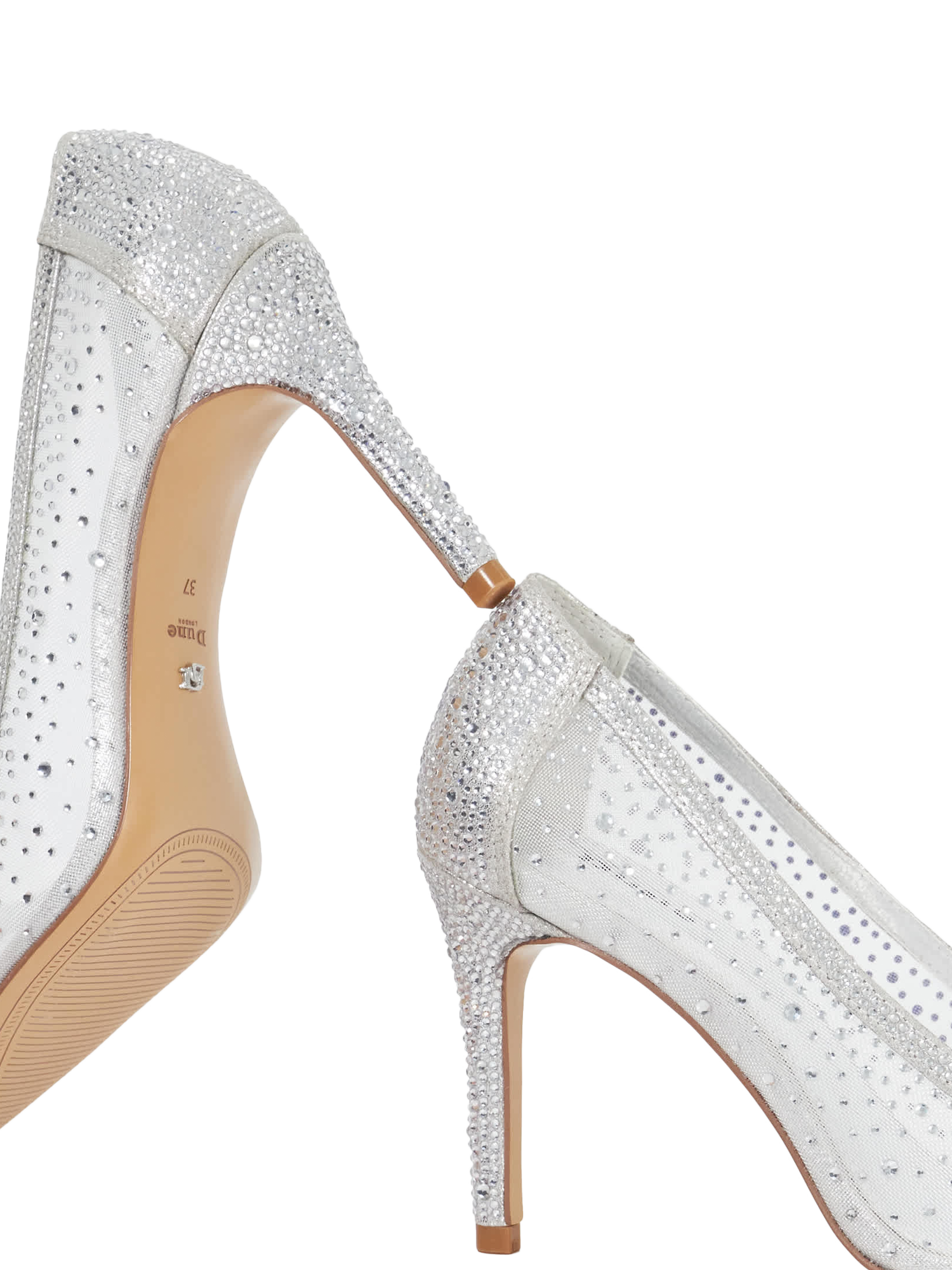 Product image 5 of 5, which shows Dune London Brightest Mesh Diamante Court Shoes, Silver, EU37