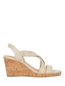 Dune London Wide Fit Kamies Suede Crossover Strap Wedge Heeled Sandals, Ecru, Ecru