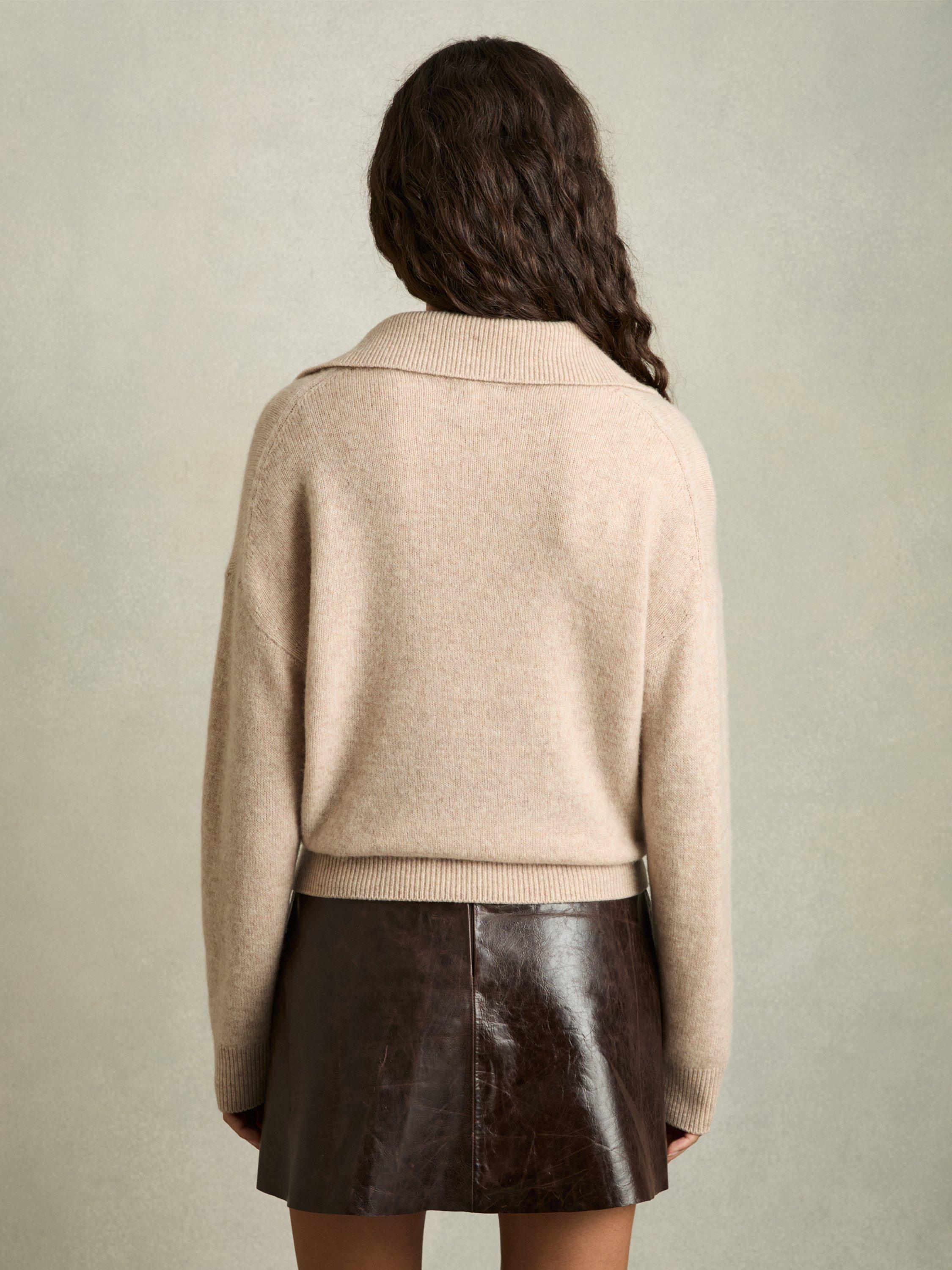 Product image 2 of 5, which shows Reiss Ava Open Neck Wool Rich Jumper, Neutral, S