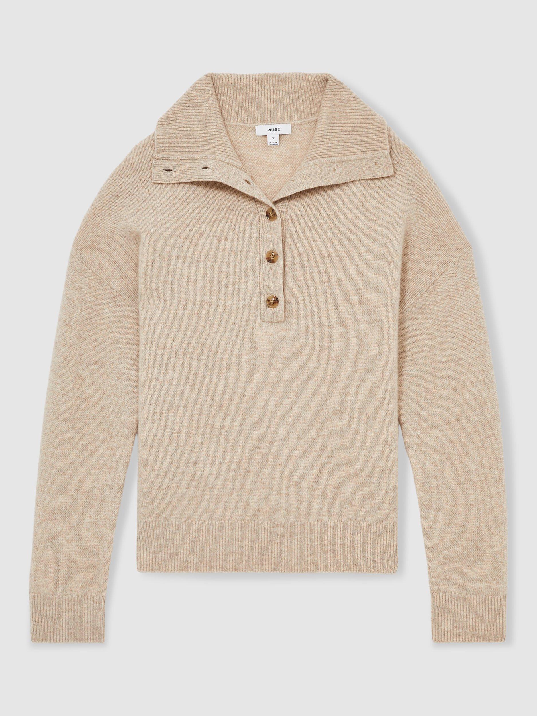 Product image 3 of 5, which shows Reiss Ava Open Neck Wool Rich Jumper, Neutral, S