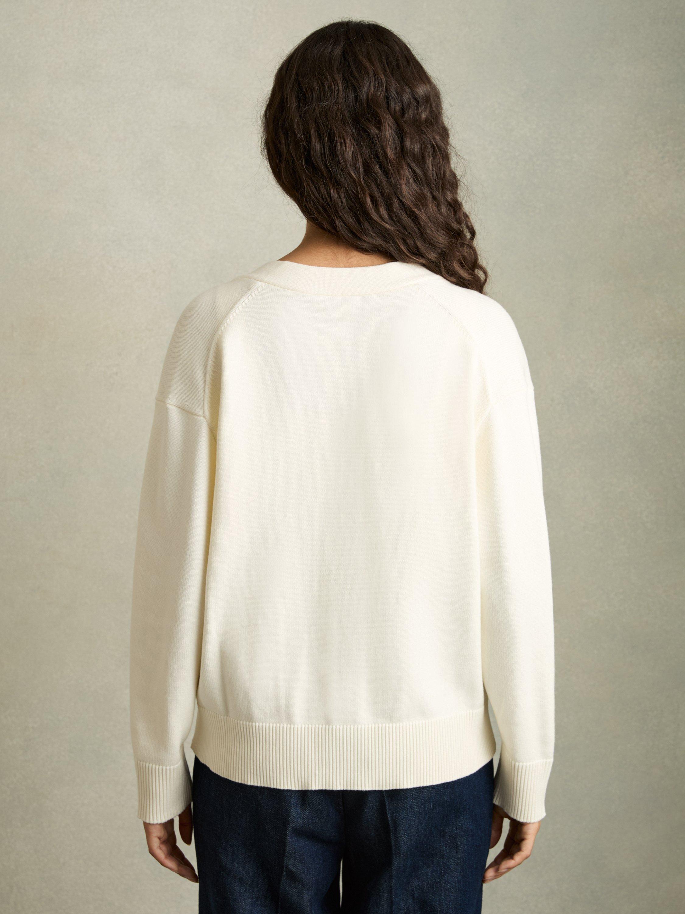 Product image 5 of 5, which shows Reiss Harper V-Neck Cardigan, Ivory, L