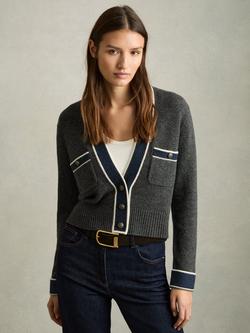 Reiss Eloise Wool Rich Cardigan, Charcoal