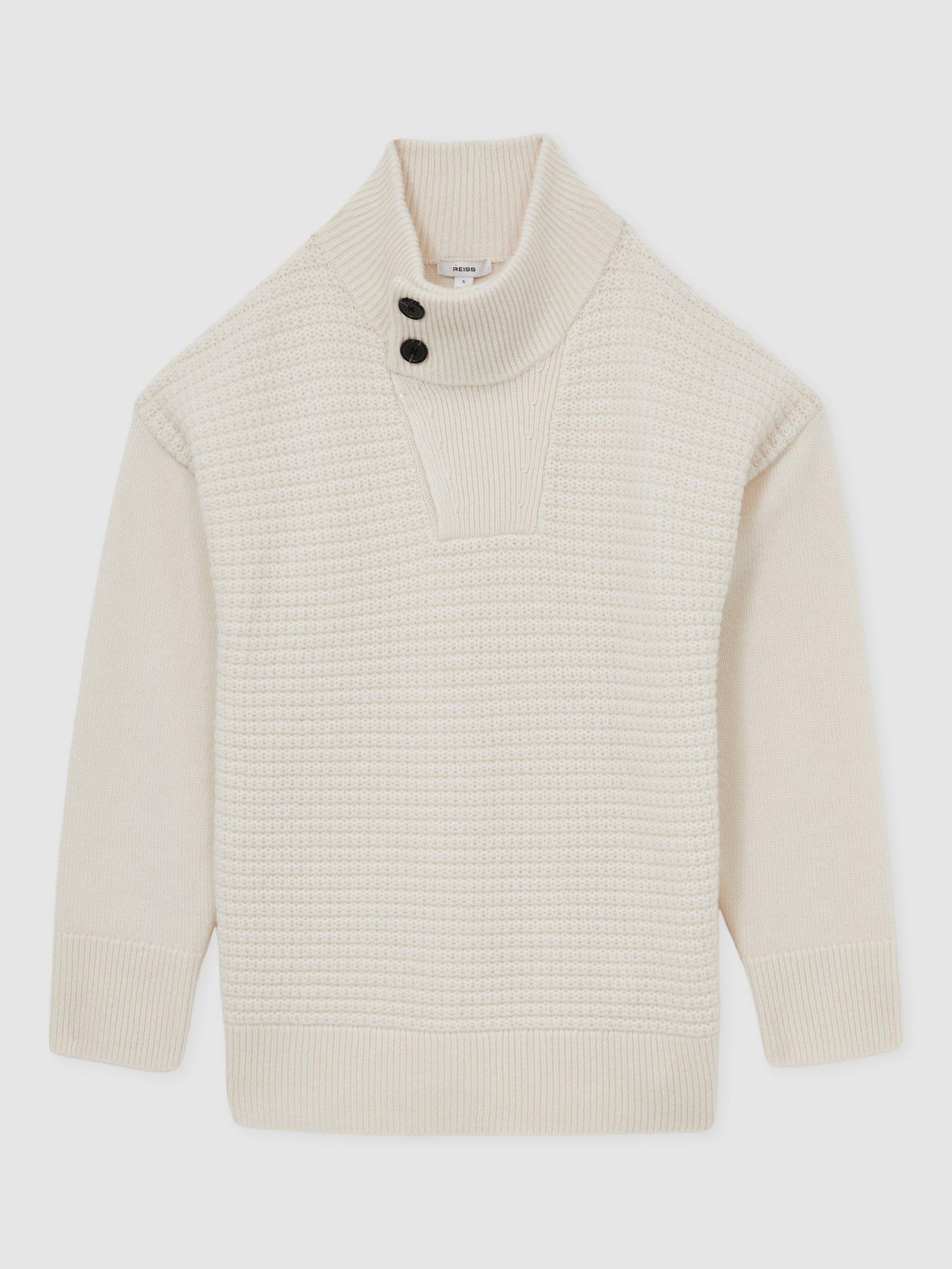 Product image 3 of 5, which shows Reiss Phoebe Button Neck Wool Rich Jumper, White, XS