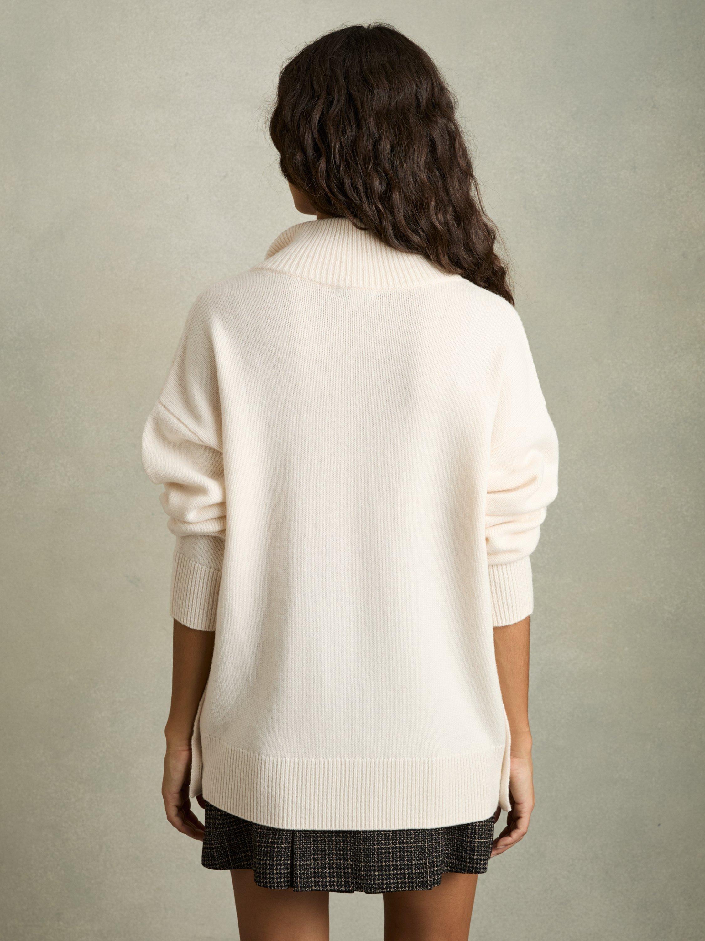 Product image 5 of 5, which shows Reiss Phoebe Button Neck Wool Rich Jumper, White, XS