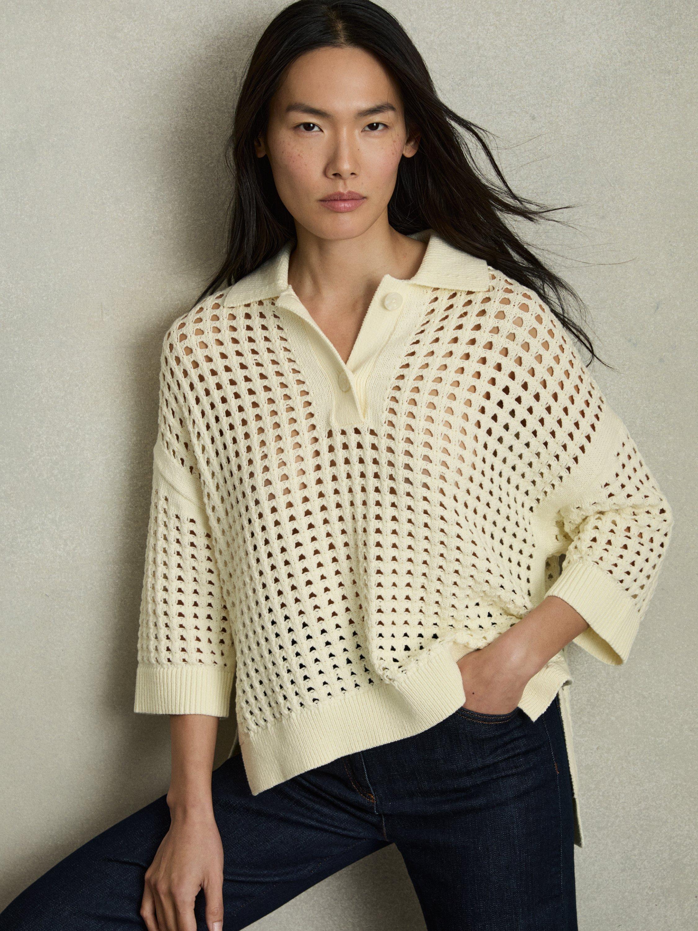 Product image 1 of 5, which shows Reiss Reika Open Stitch Jumper, Buttermilk, S