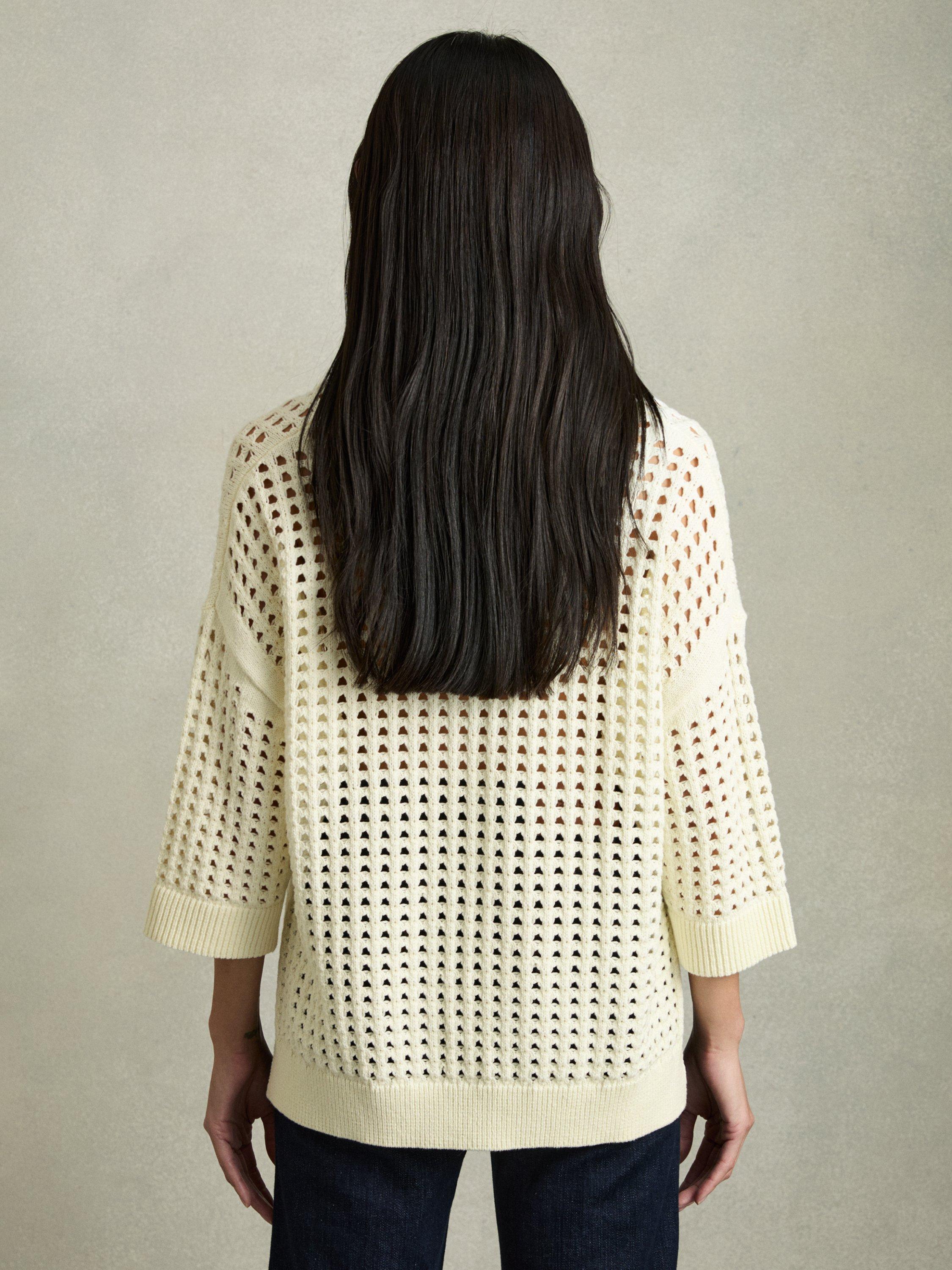Product image 2 of 5, which shows Reiss Reika Open Stitch Jumper, Buttermilk, S