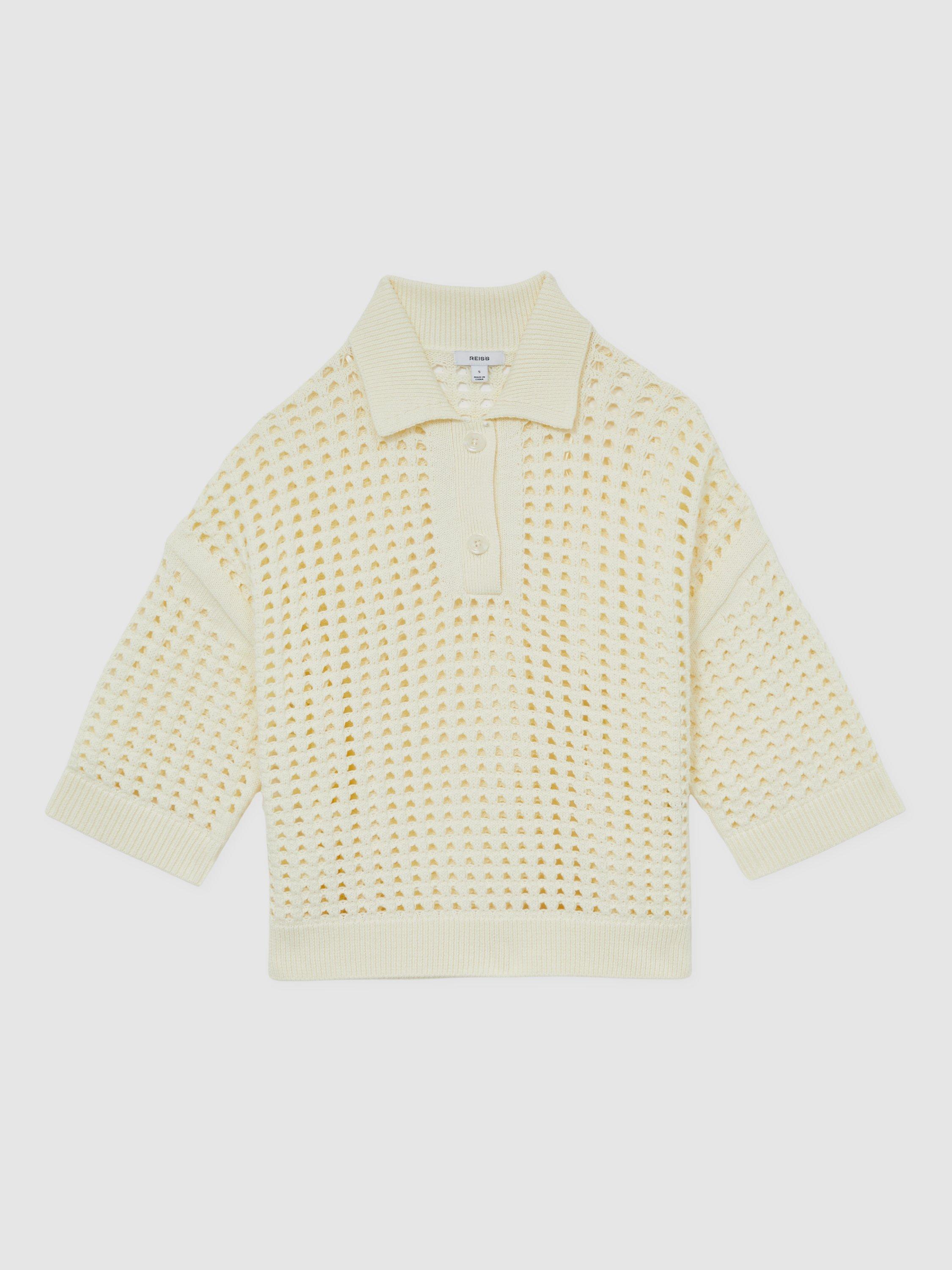 Product image 3 of 5, which shows Reiss Reika Open Stitch Jumper, Buttermilk, S