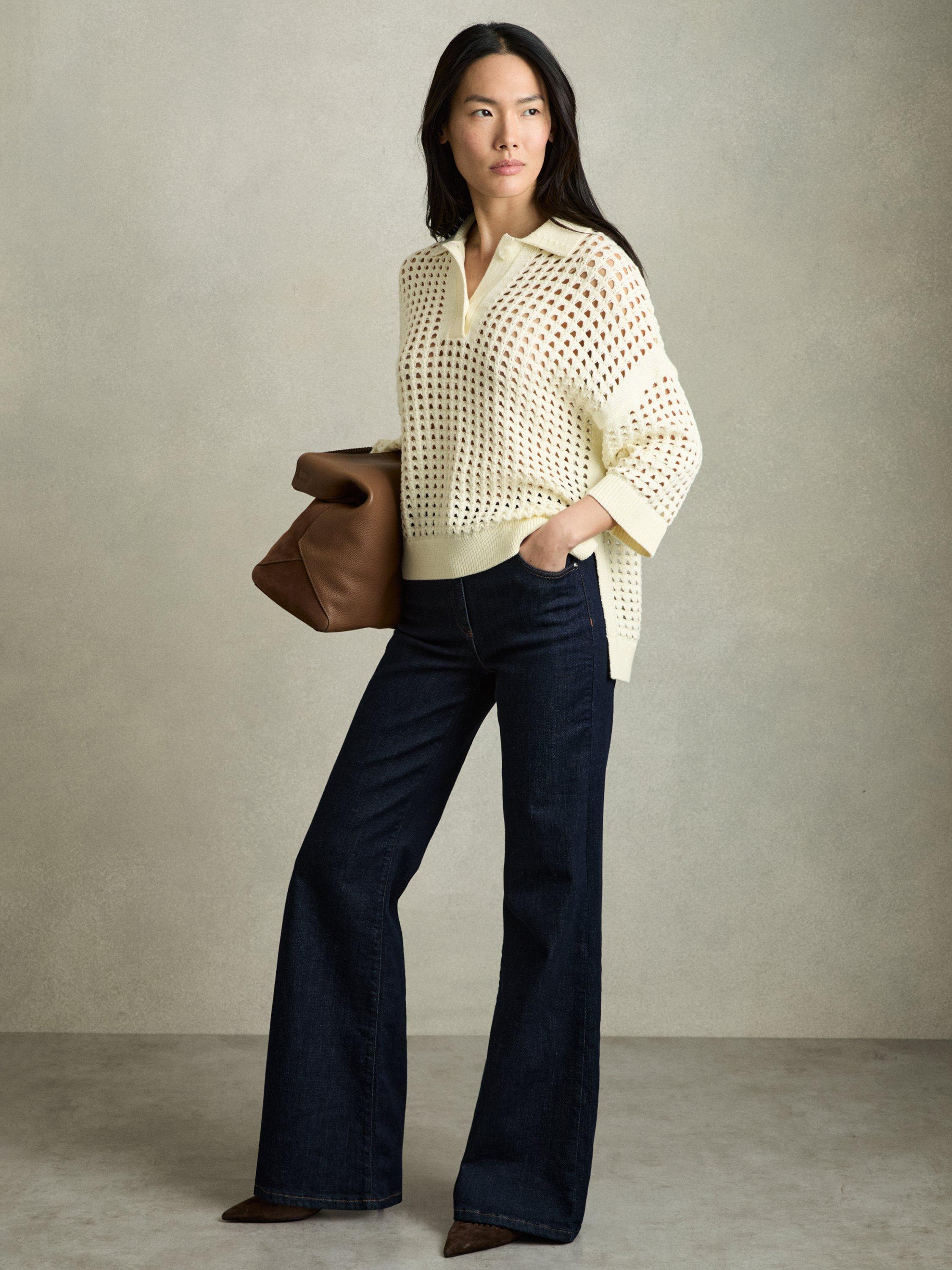 Product image 4 of 5, which shows Reiss Reika Open Stitch Jumper, Buttermilk, S