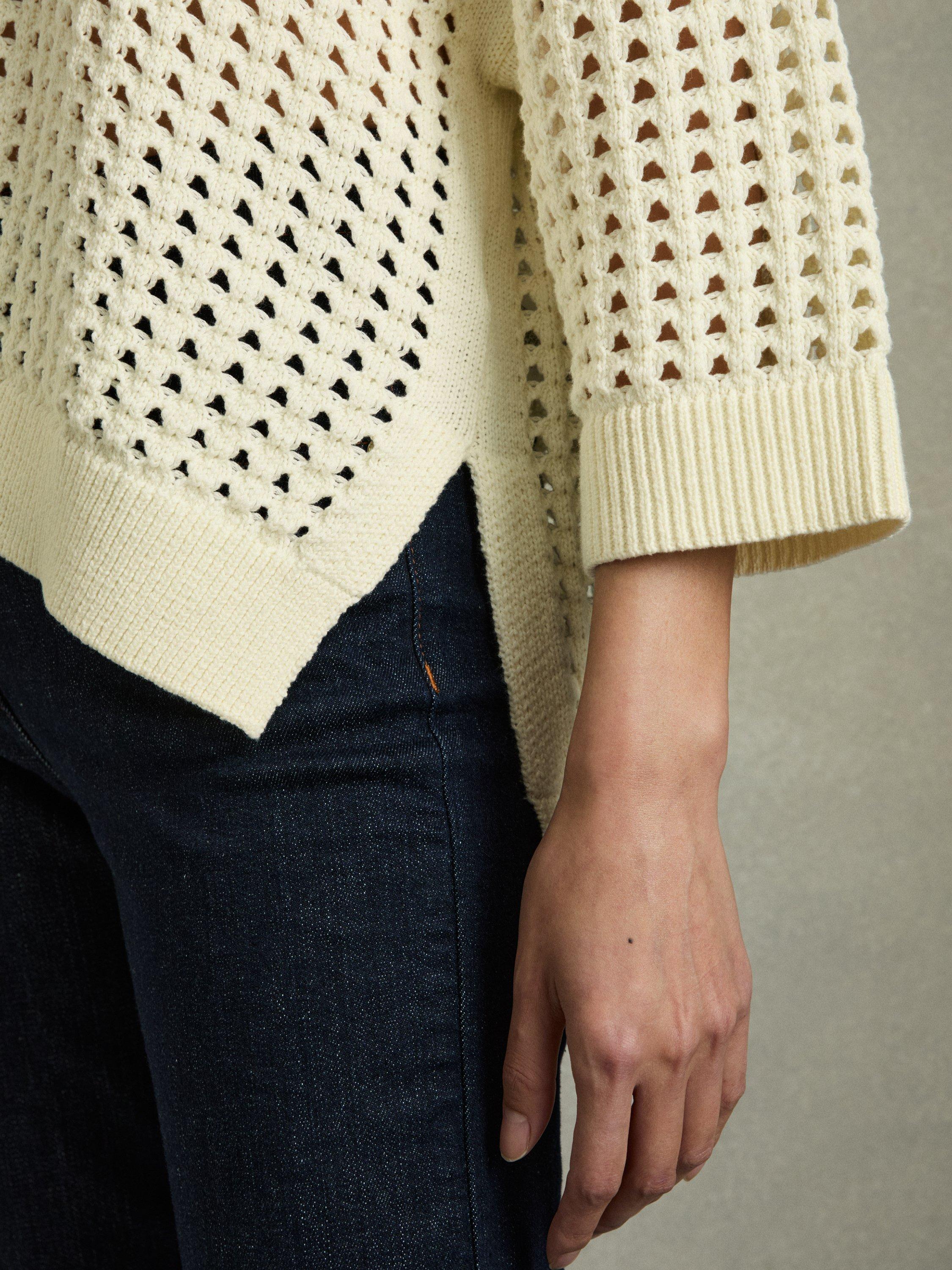 Product image 5 of 5, which shows Reiss Reika Open Stitch Jumper, Buttermilk, S