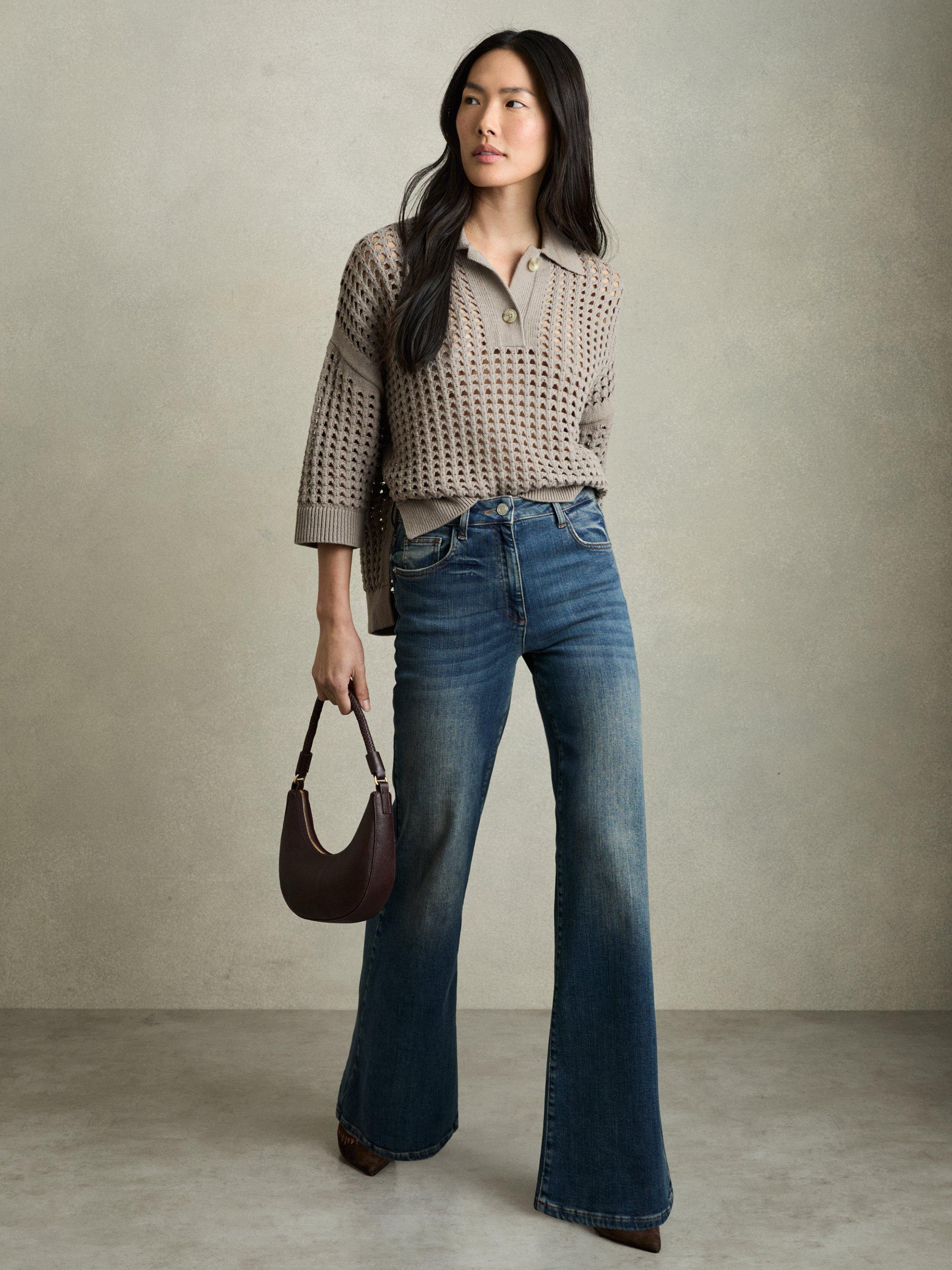 Product image 1 of 5, which shows Reiss Reika Open Stitch Jumper, Stone, XS
