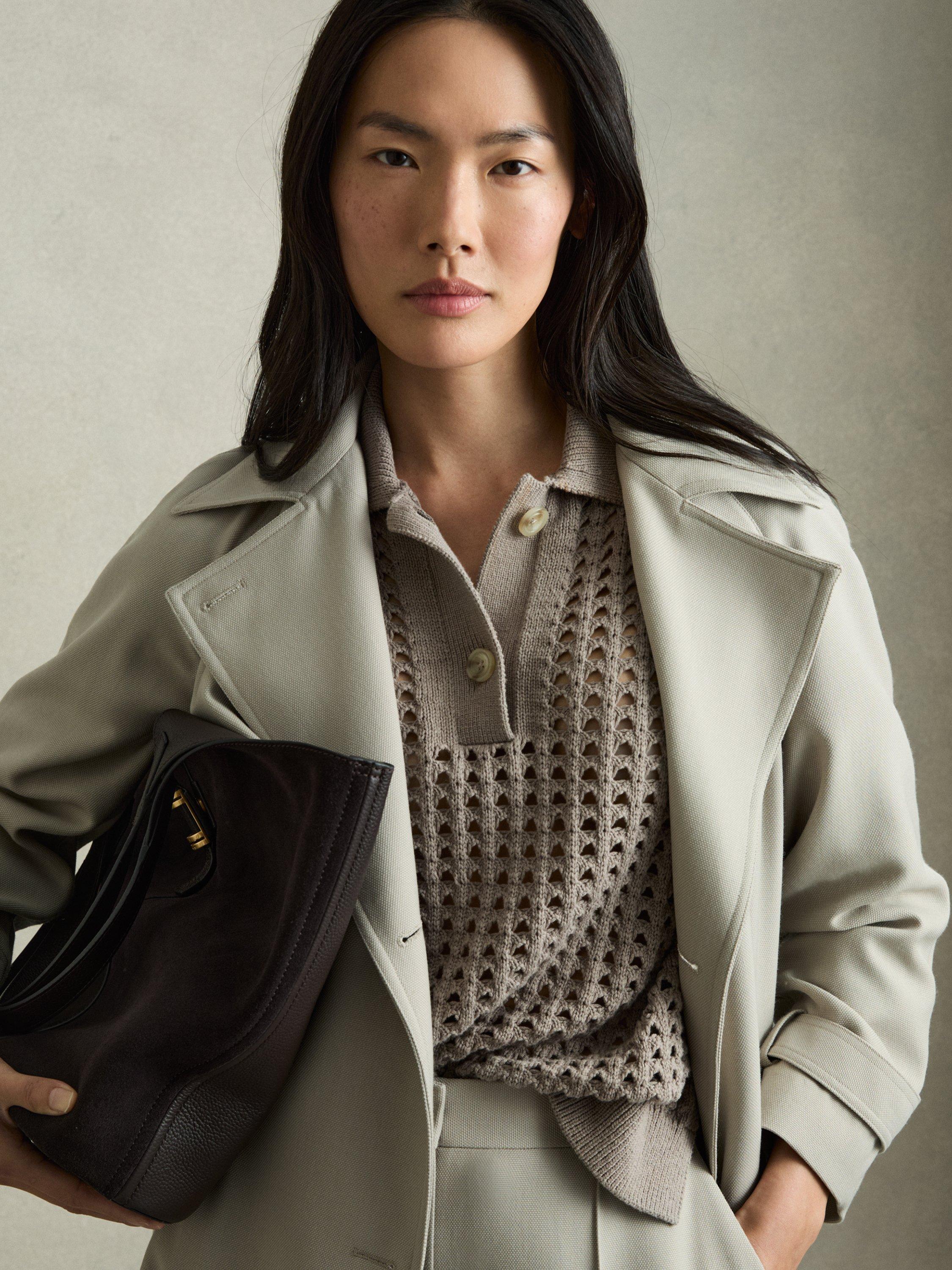 Product image 2 of 5, which shows Reiss Reika Open Stitch Jumper, Stone, XS