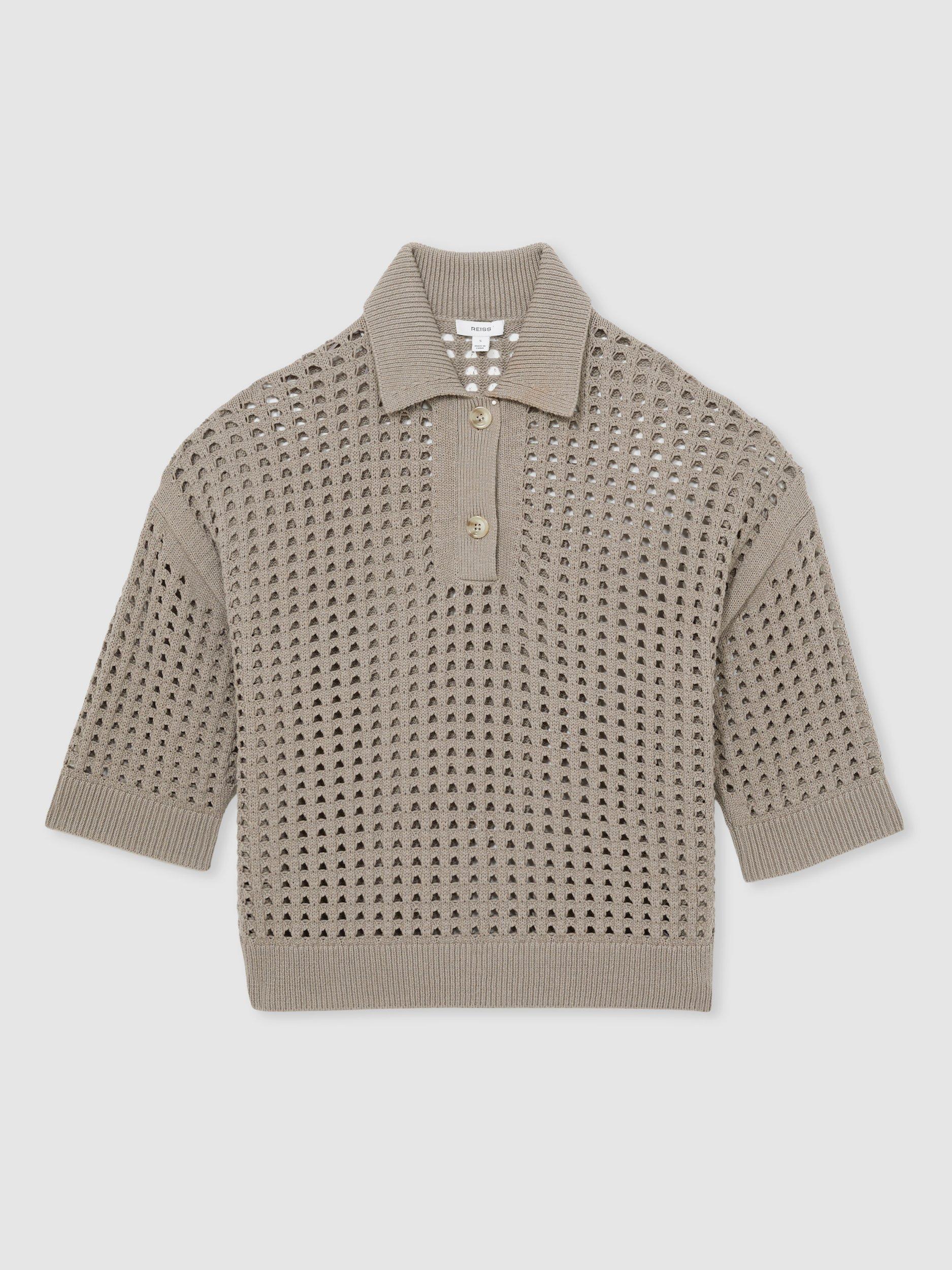 Product image 3 of 5, which shows Reiss Reika Open Stitch Jumper, Stone, XS