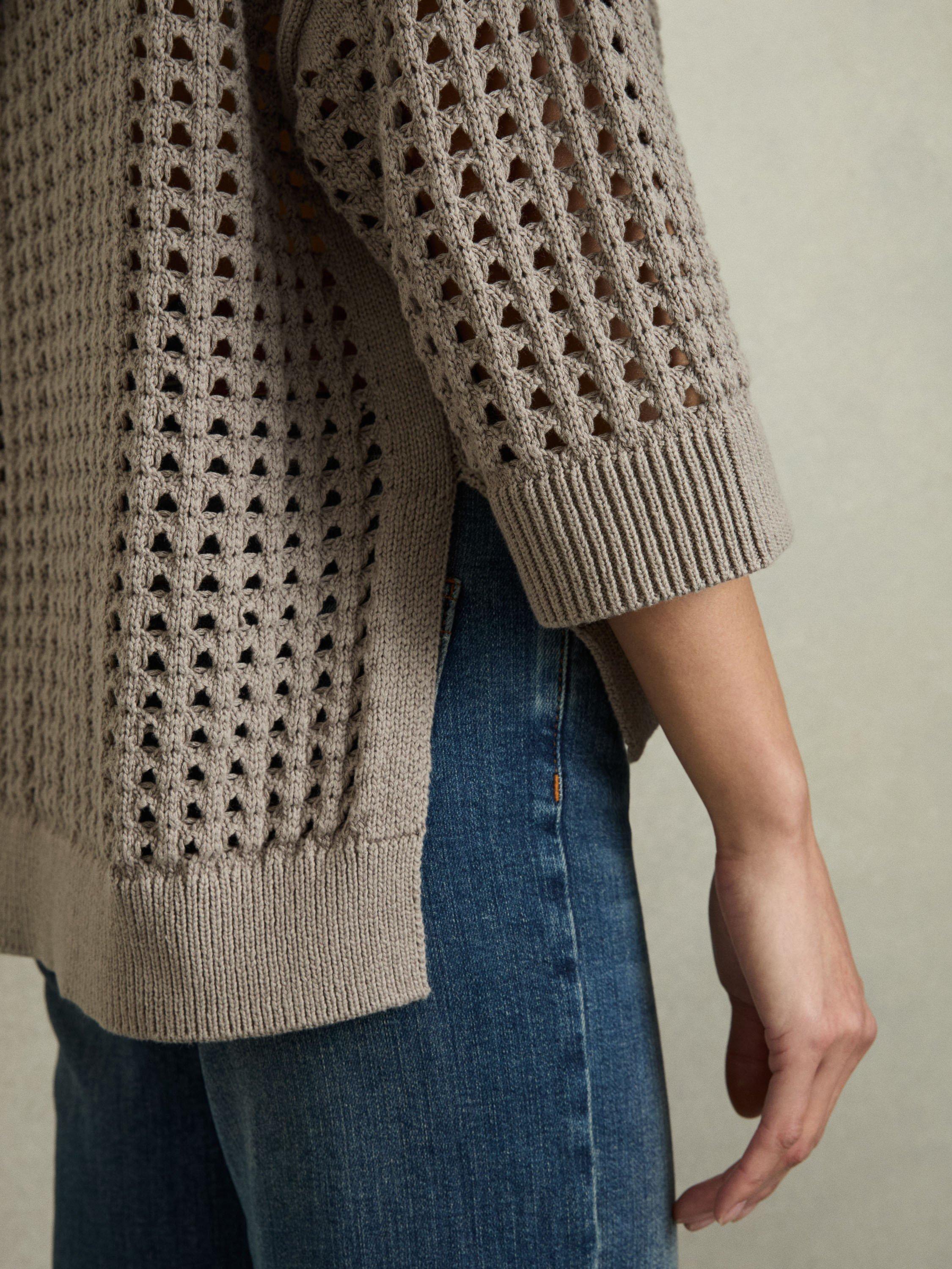 Product image 4 of 5, which shows Reiss Reika Open Stitch Jumper, Stone, XS