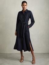 【海外限定】REISSワンピース☆Alina Belted Knit Dress, Dark G Buy Reiss Dark Green Alina Compact-Knit Belted Midi Dress