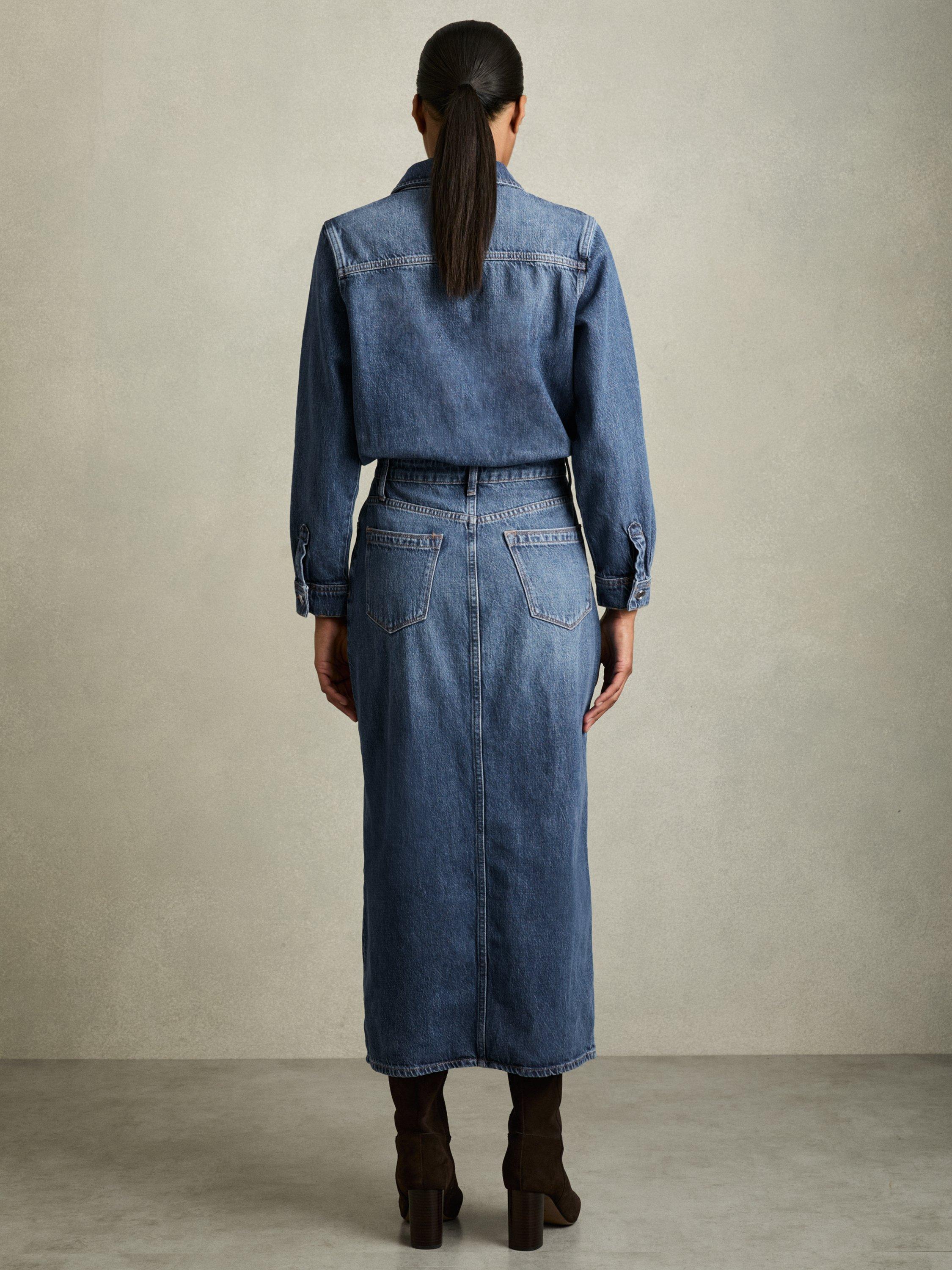 Product image 2 of 3, which shows Reiss Terra Denim Midi Dress, Indigo, 6