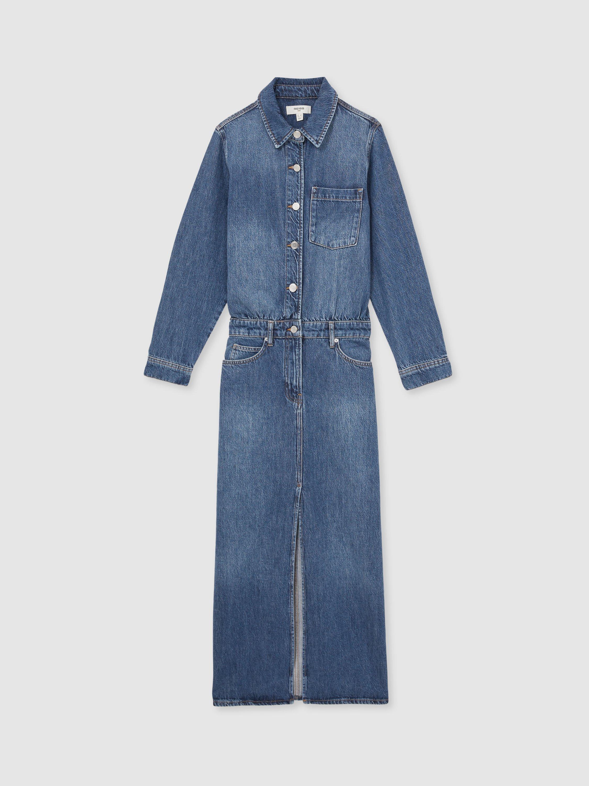 Product image 3 of 3, which shows Reiss Terra Denim Midi Dress, Indigo, 6