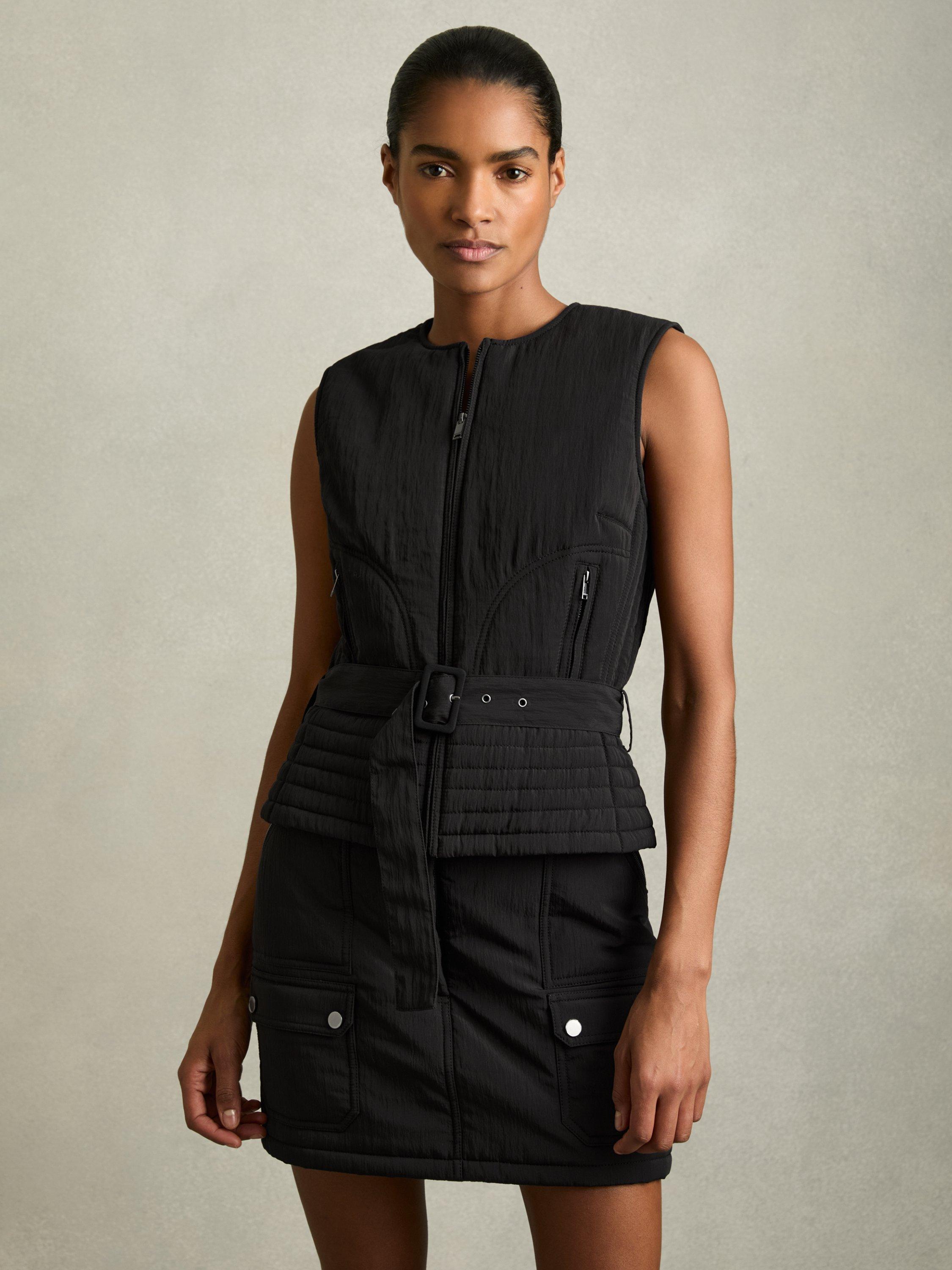 Product image 1 of 5, which shows Reiss Mio Quilted Vest Top, Black, 6