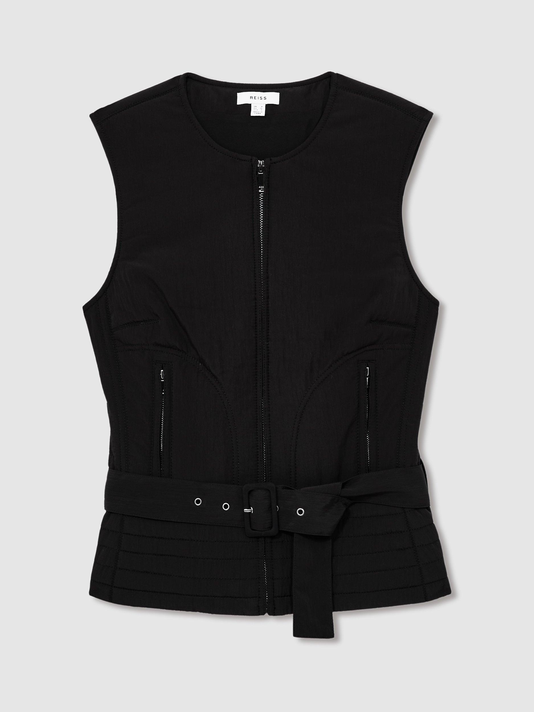 Product image 3 of 5, which shows Reiss Mio Quilted Vest Top, Black, 6