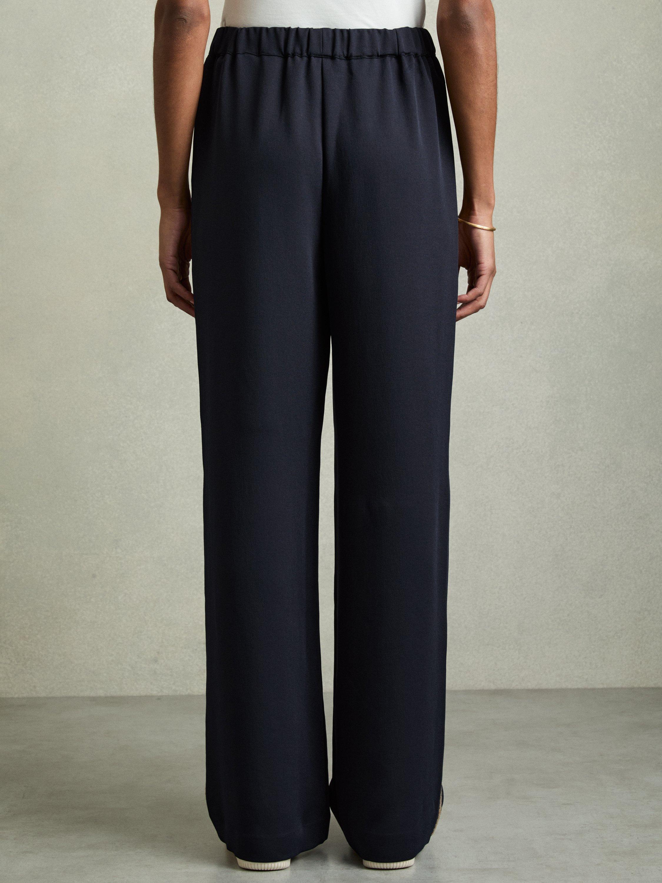 Product image 2 of 5, which shows Reiss Inaya Stripe Wide Leg Trousers, Navy, 12R