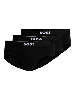 BOSS Logo Band Stretch Briefs, Pack of 3, Black, Black