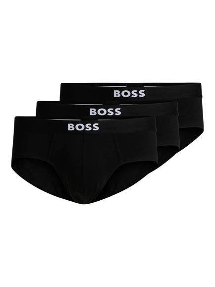 BOSS Logo Band Stretch Briefs, Pack of 3, Black, Black